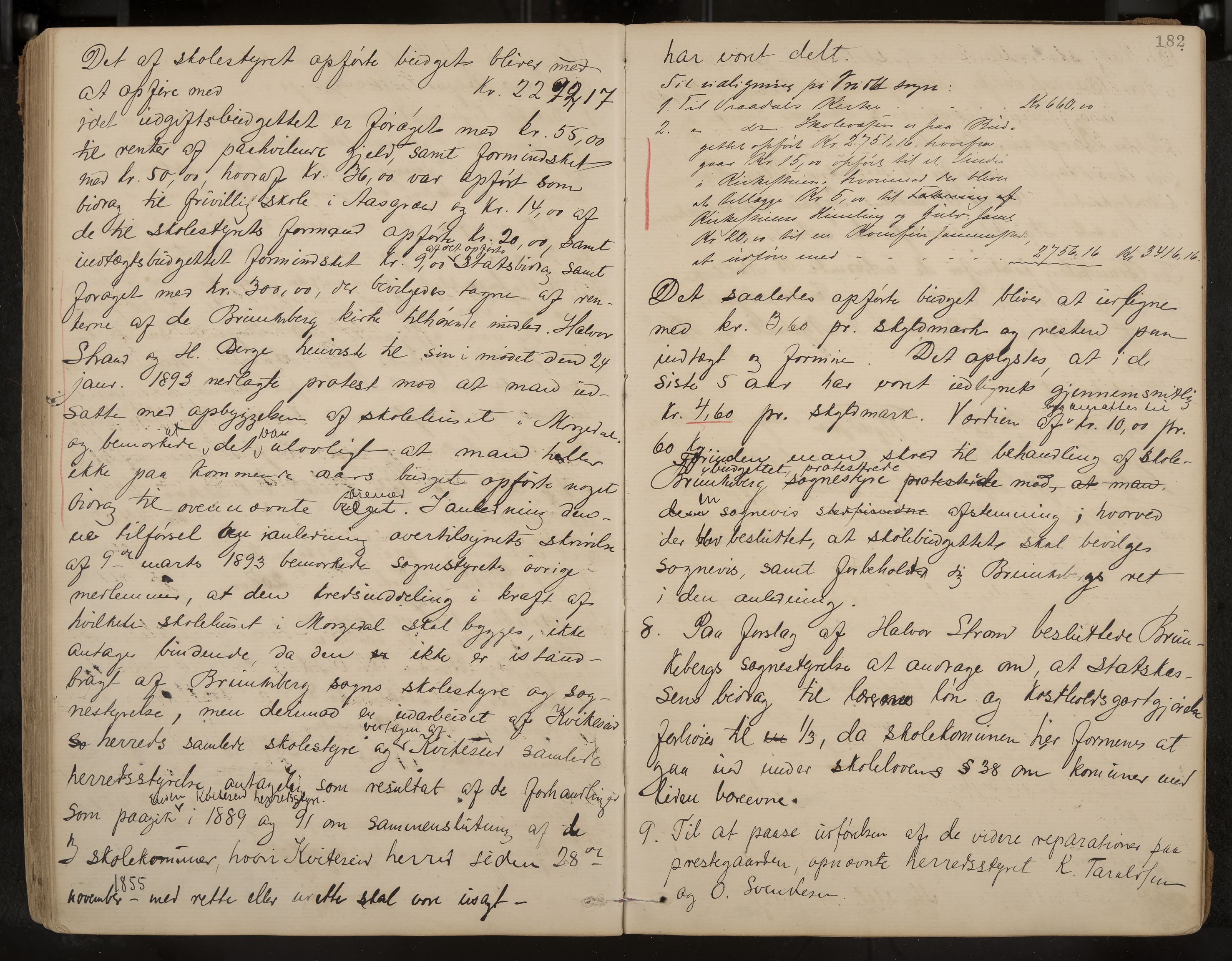 Kviteseid formannskap og sentraladministrasjon, IKAK/0829021/A/Aa/L0003: Møtebok, 1885-1896, p. 182