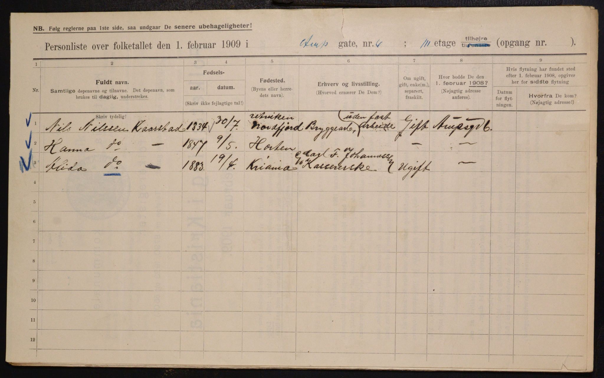 OBA, Municipal Census 1909 for Kristiania, 1909, p. 2081
