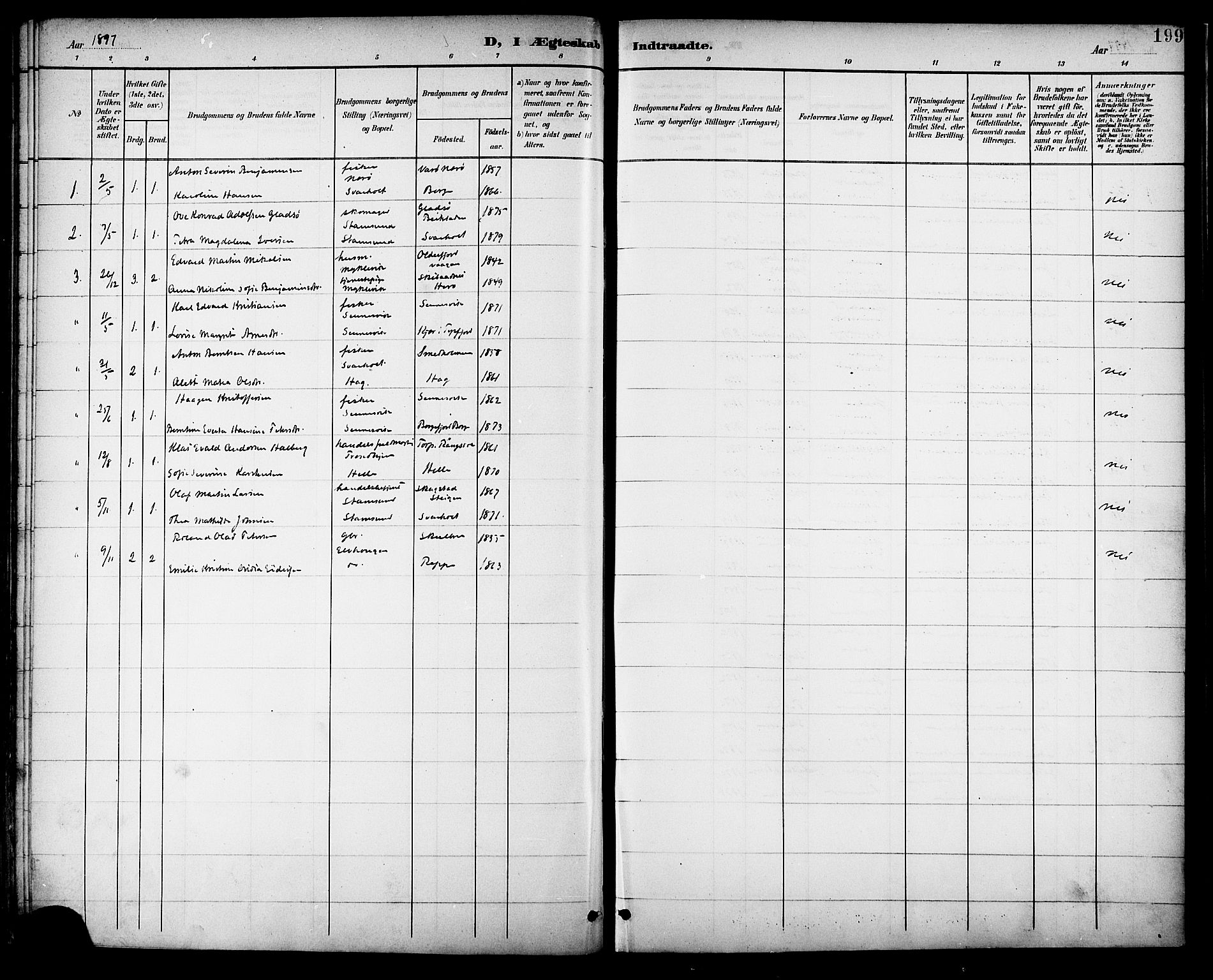 Ministerialprotokoller, klokkerbøker og fødselsregistre - Nordland, AV/SAT-A-1459/882/L1179: Parish register (official) no. 882A01, 1886-1898, p. 199