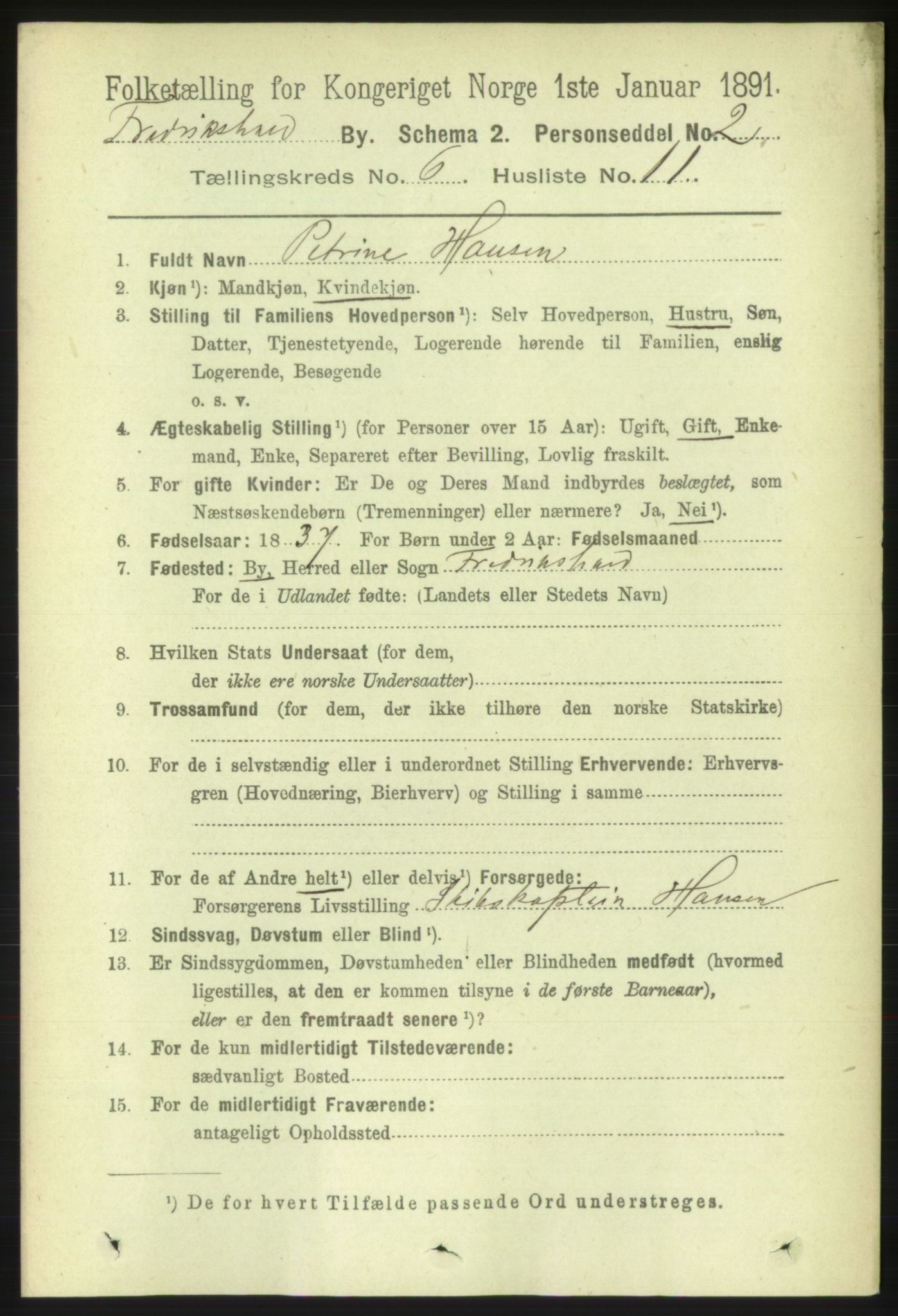 RA, 1891 census for 0101 Fredrikshald, 1891, p. 4663