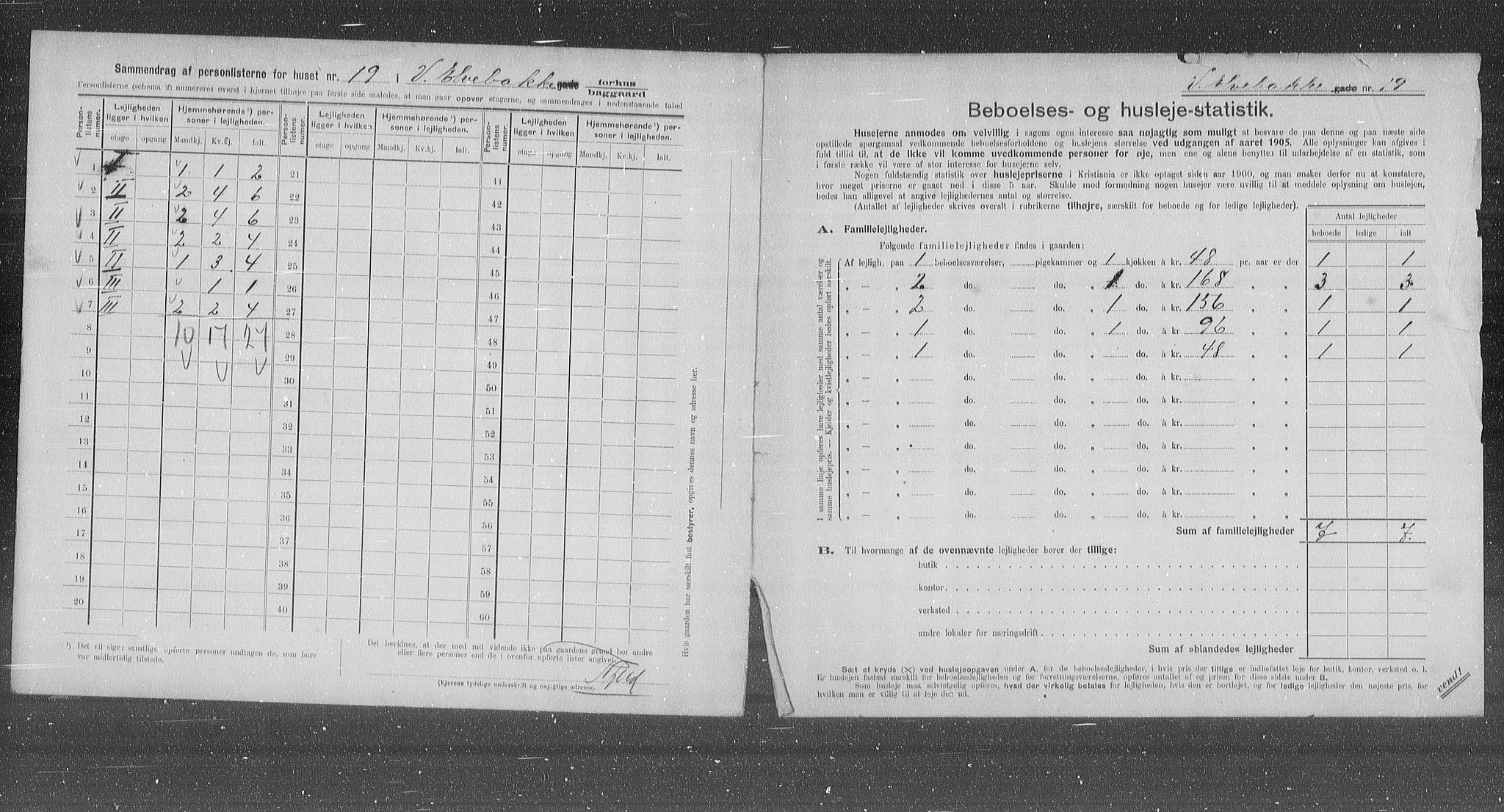 OBA, Municipal Census 1905 for Kristiania, 1905, p. 64445