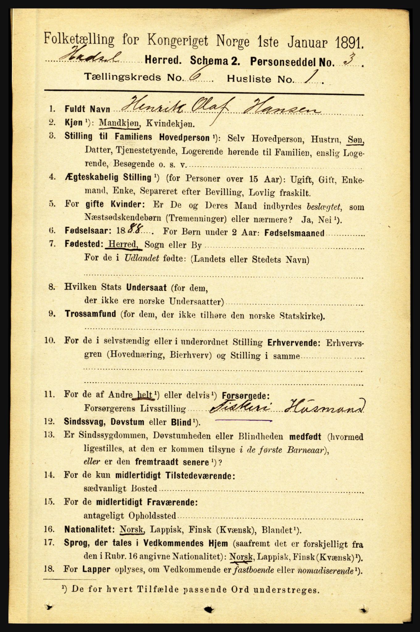 RA, 1891 census for 1866 Hadsel, 1891, p. 2641