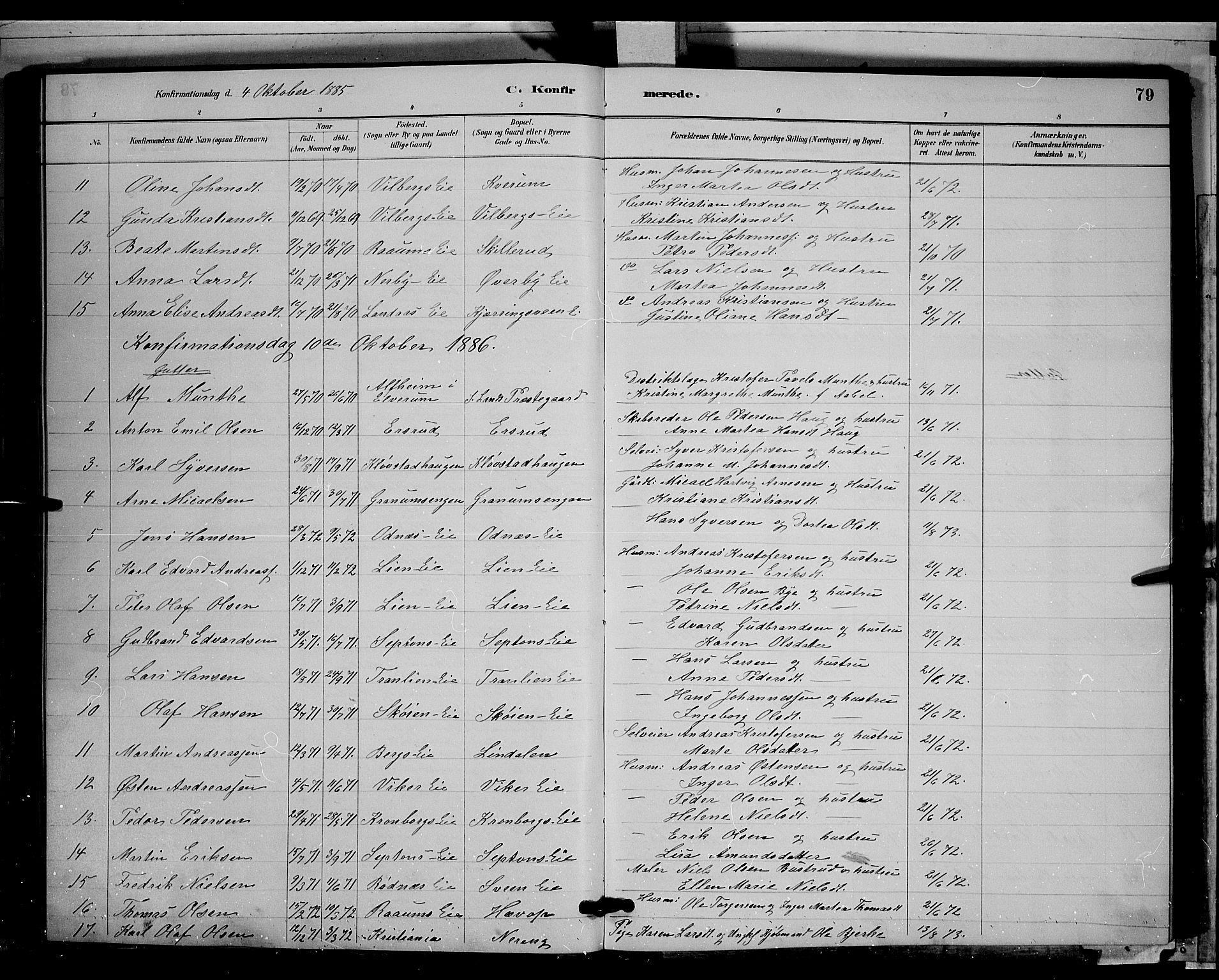 Søndre Land prestekontor, SAH/PREST-122/L/L0003: Parish register (copy) no. 3, 1884-1902, p. 79