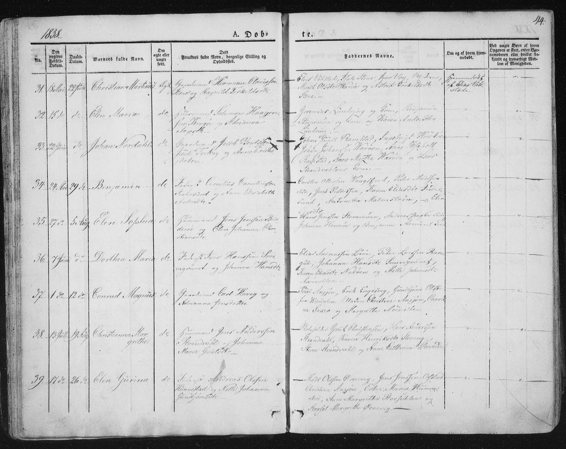 Ministerialprotokoller, klokkerbøker og fødselsregistre - Nord-Trøndelag, AV/SAT-A-1458/784/L0669: Parish register (official) no. 784A04, 1829-1859, p. 44