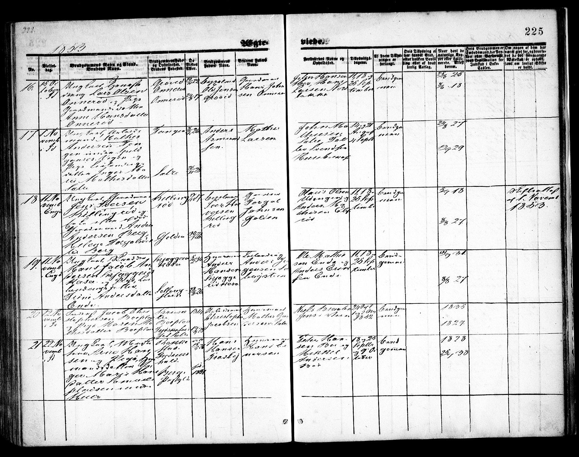 Idd prestekontor Kirkebøker, AV/SAO-A-10911/F/Fc/L0004a: Parish register (official) no. III 4A, 1848-1860, p. 225