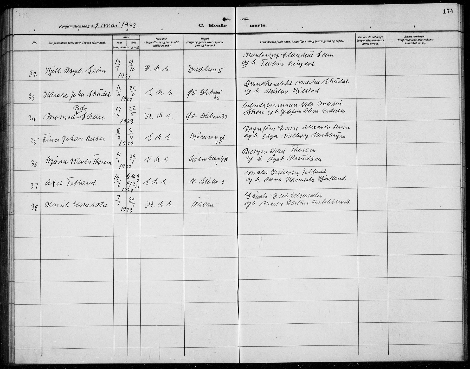 Korskirken sokneprestembete, AV/SAB-A-76101/H/Hab: Parish register (copy) no. C 6, 1918-1941, p. 174