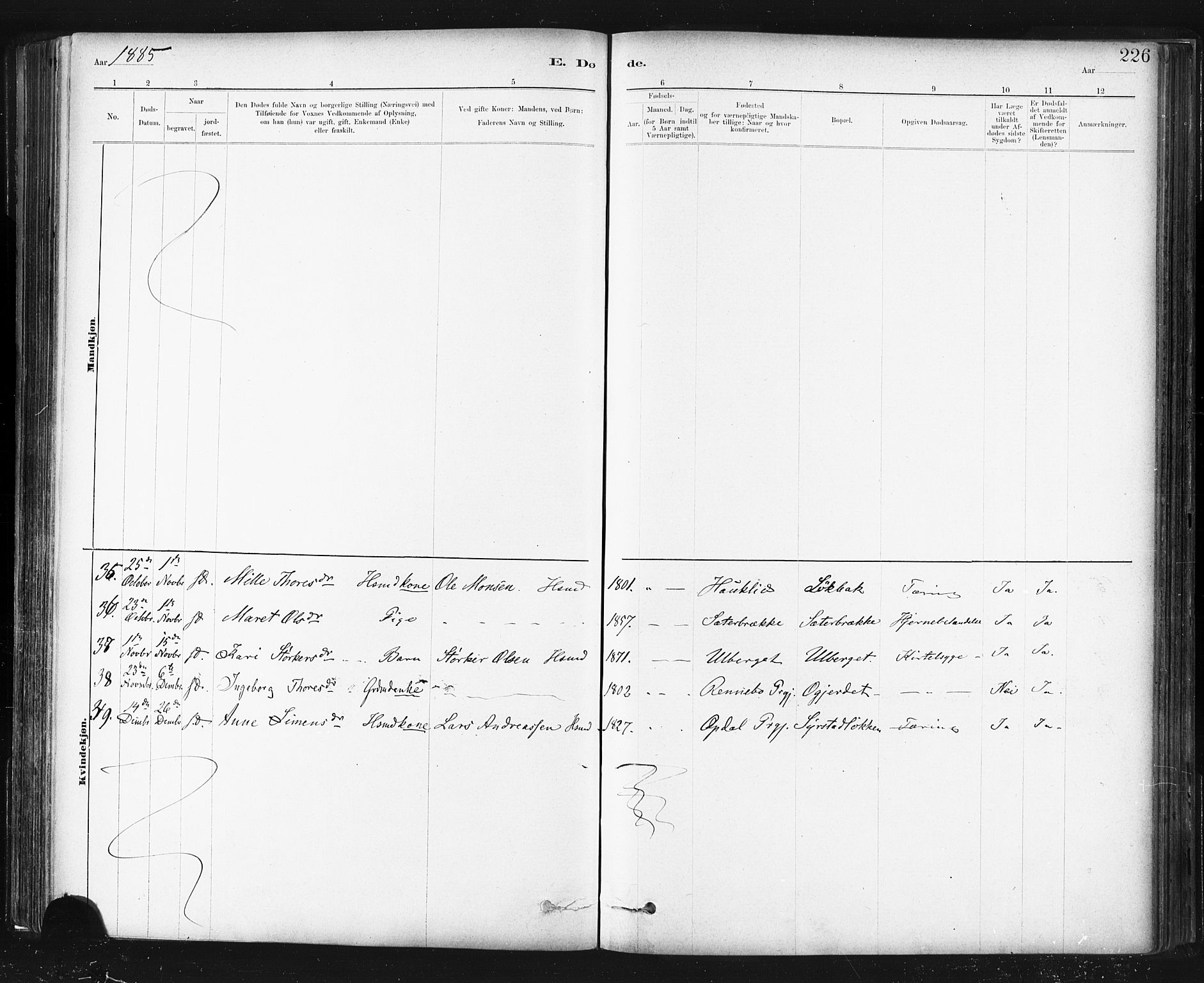 Ministerialprotokoller, klokkerbøker og fødselsregistre - Sør-Trøndelag, SAT/A-1456/672/L0857: Parish register (official) no. 672A09, 1882-1893, p. 226
