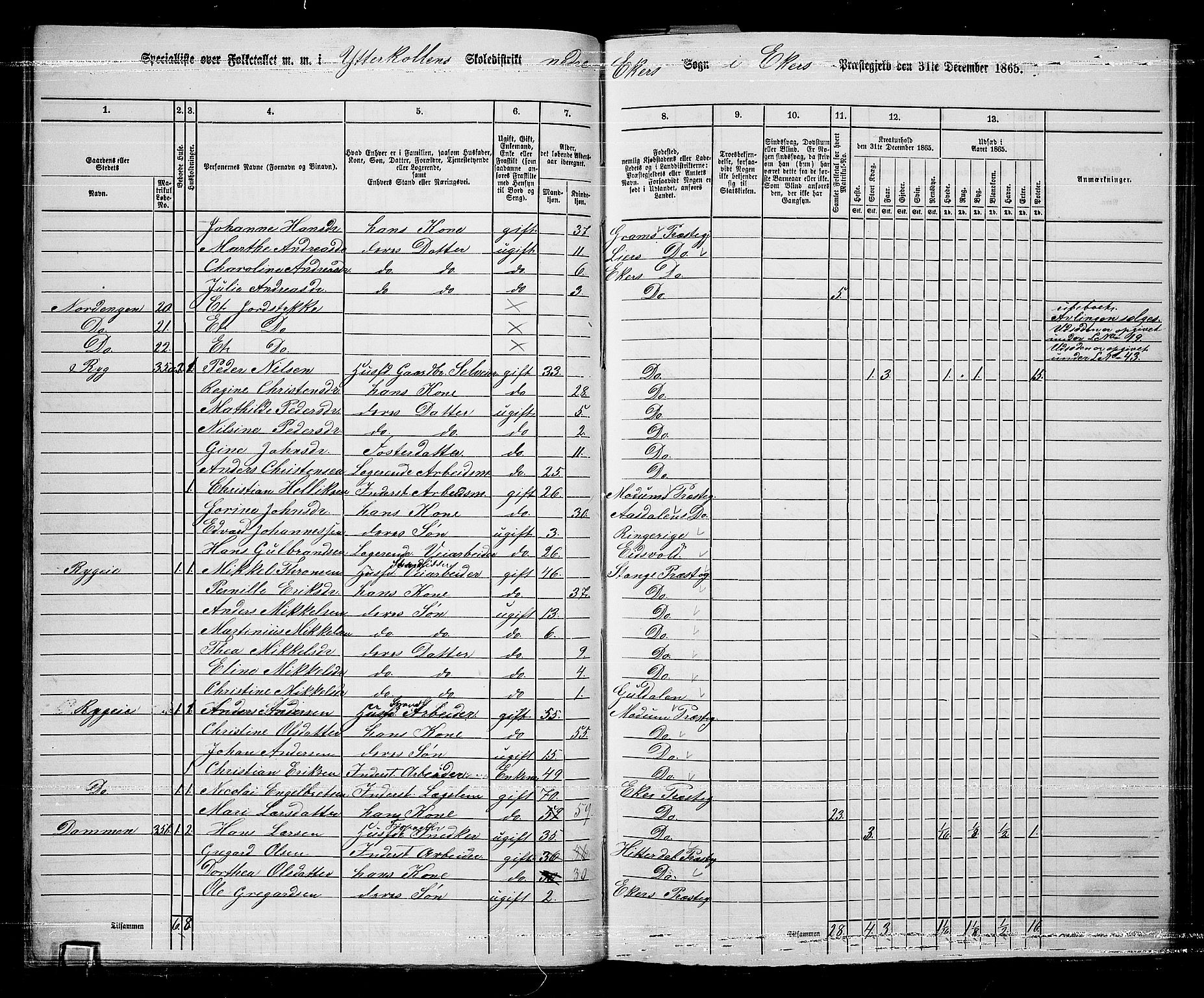 RA, 1865 census for Eiker, 1865, p. 288