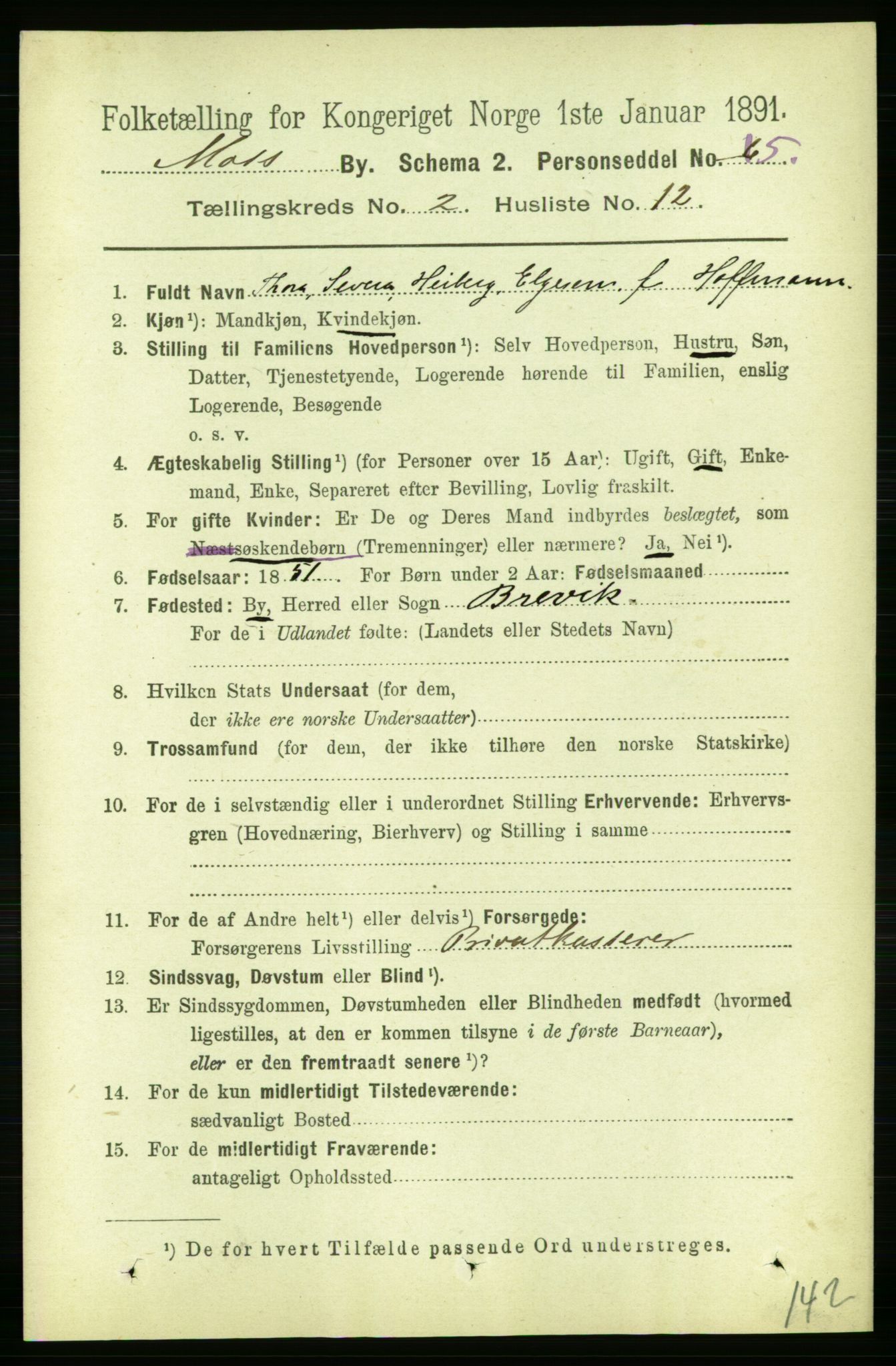 RA, 1891 census for 0104 Moss, 1891, p. 2049