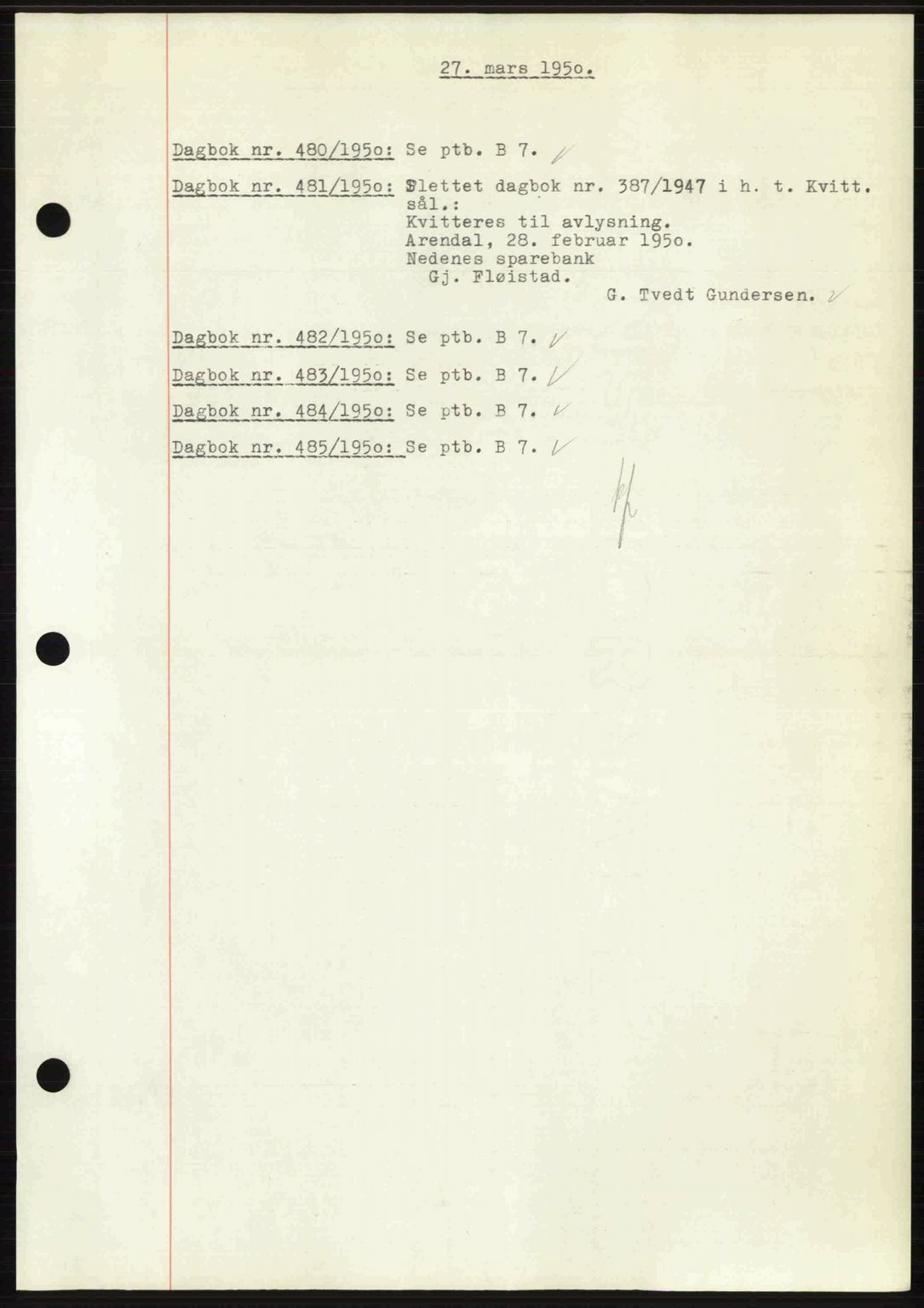 Nedenes sorenskriveri, AV/SAK-1221-0006/G/Gb/Gba/L0062: Mortgage book no. A14, 1949-1950, Diary no: : 480/1950