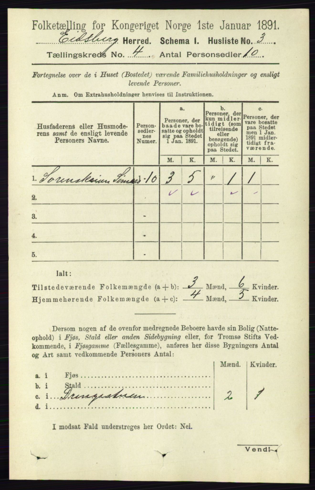 RA, 1891 census for 0125 Eidsberg, 1891, p. 2273