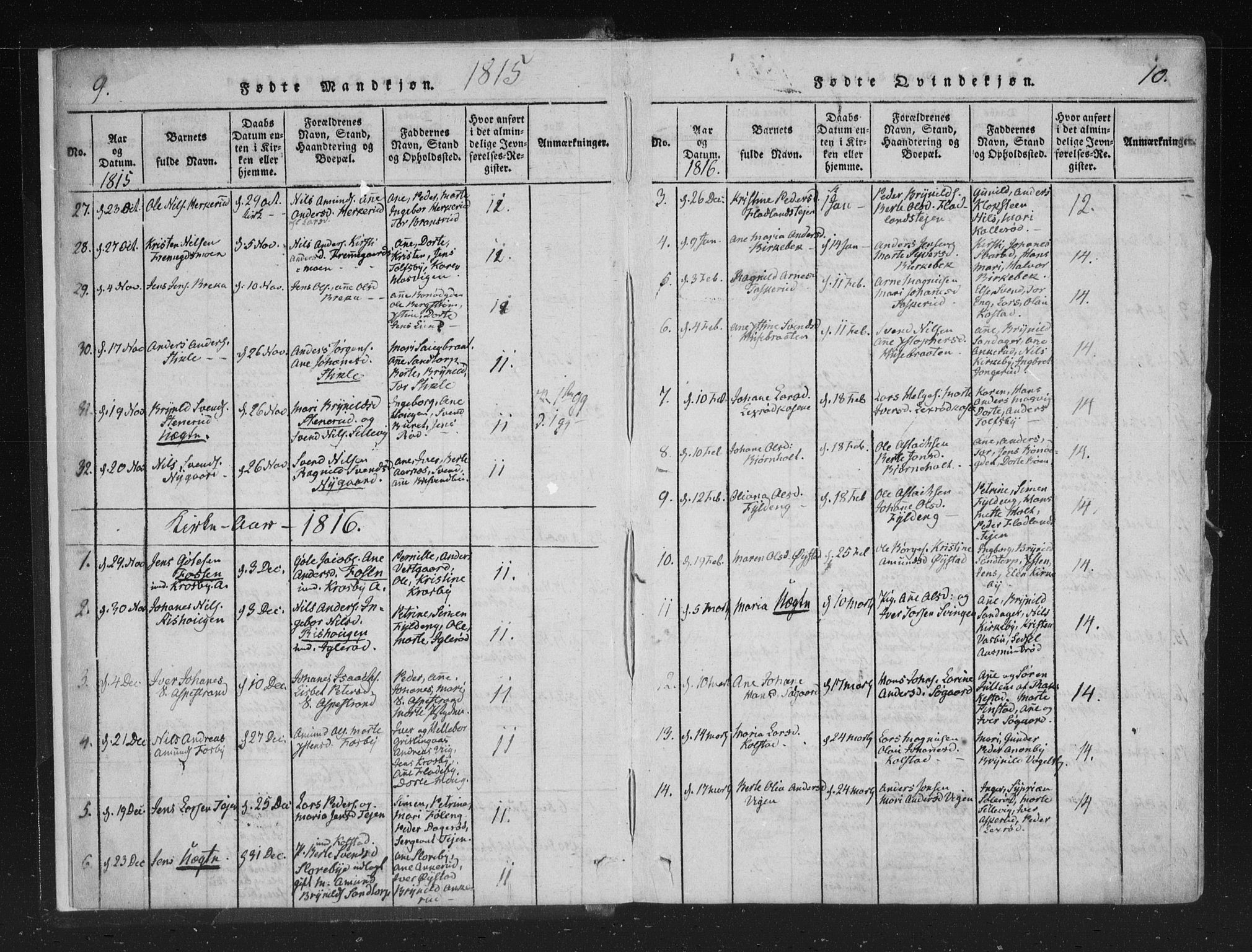 Aremark prestekontor Kirkebøker, AV/SAO-A-10899/F/Fc/L0001: Parish register (official) no. III 1, 1814-1834, p. 9-10