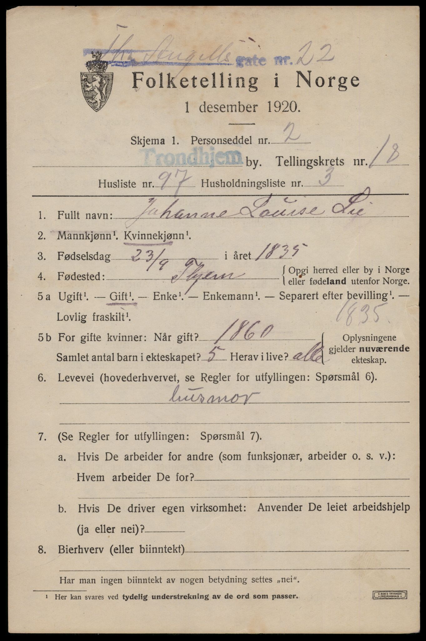 SAT, 1920 census for Trondheim, 1920, p. 58232