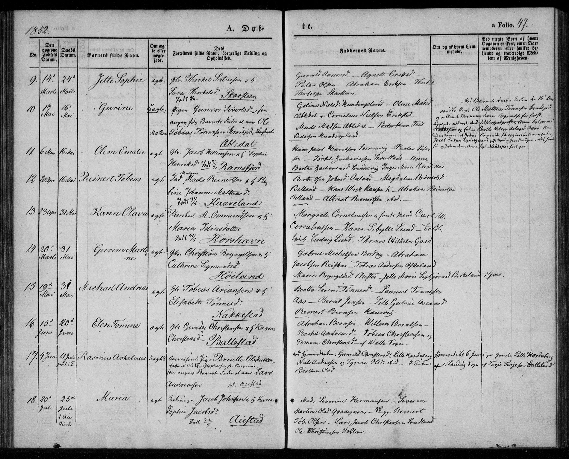 Lyngdal sokneprestkontor, AV/SAK-1111-0029/F/Fa/Faa/L0001: Parish register (official) no. A 1, 1837-1857, p. 47