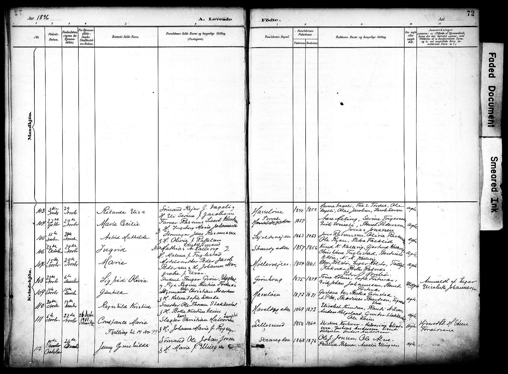 Haugesund sokneprestkontor, AV/SAST-A -101863/H/Ha/Haa/L0006: Parish register (official) no. A 6, 1891-1907, p. 72