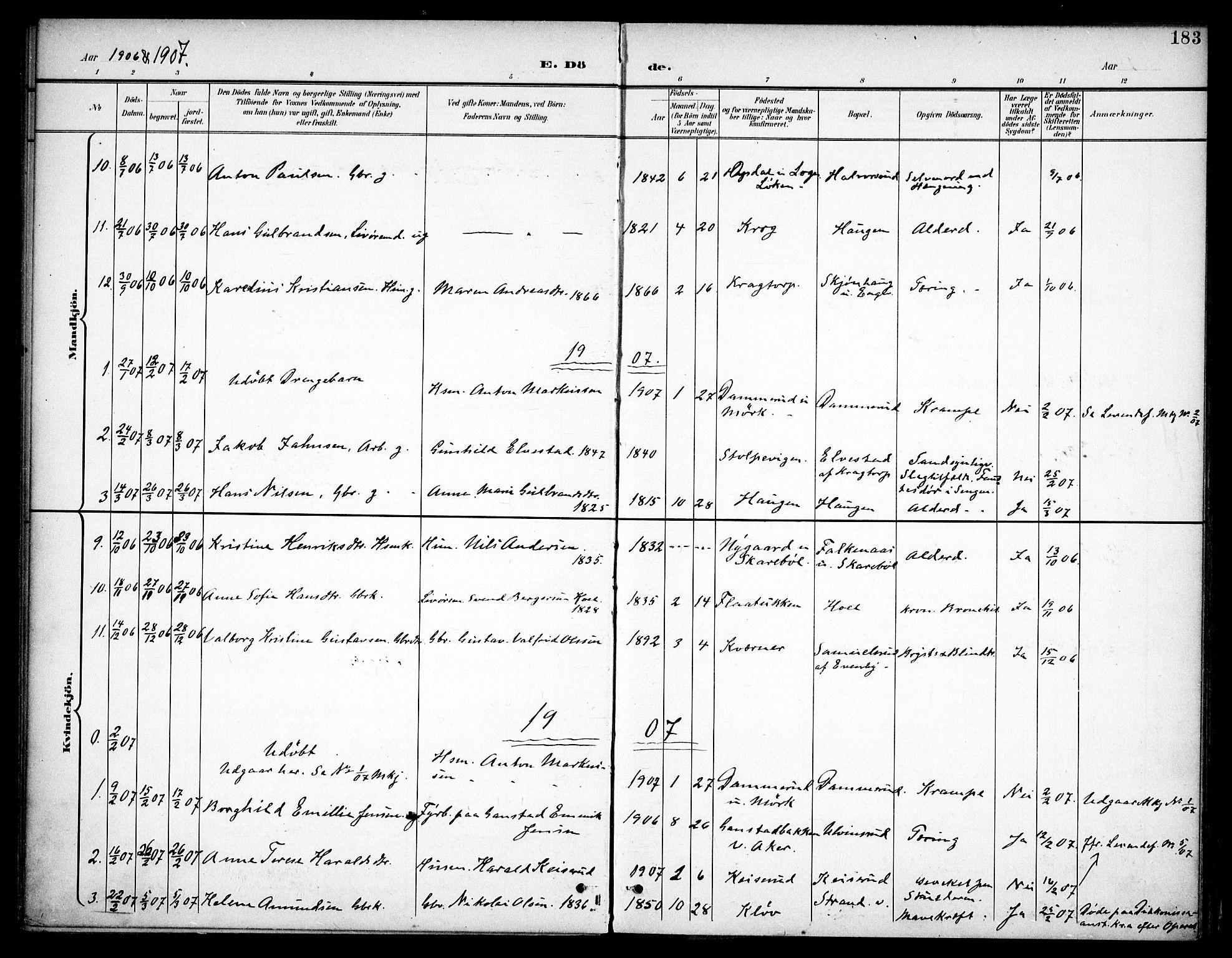 Høland prestekontor Kirkebøker, SAO/A-10346a/F/Fb/L0003: Parish register (official) no. II 3, 1897-1912, p. 183