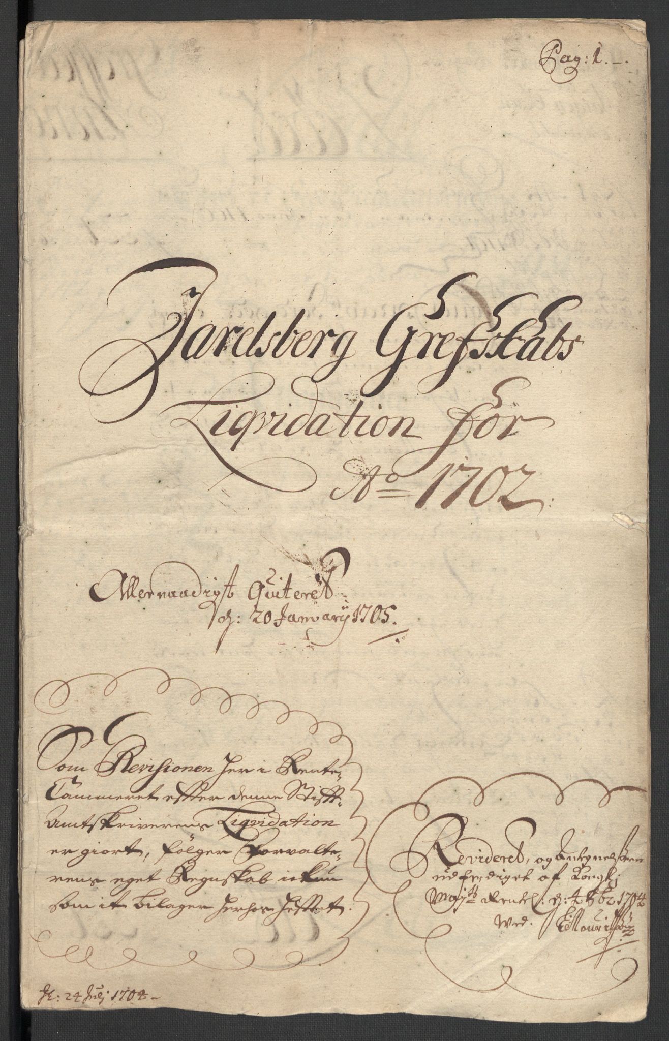 Rentekammeret inntil 1814, Reviderte regnskaper, Fogderegnskap, RA/EA-4092/R32/L1870: Fogderegnskap Jarlsberg grevskap, 1702, p. 3