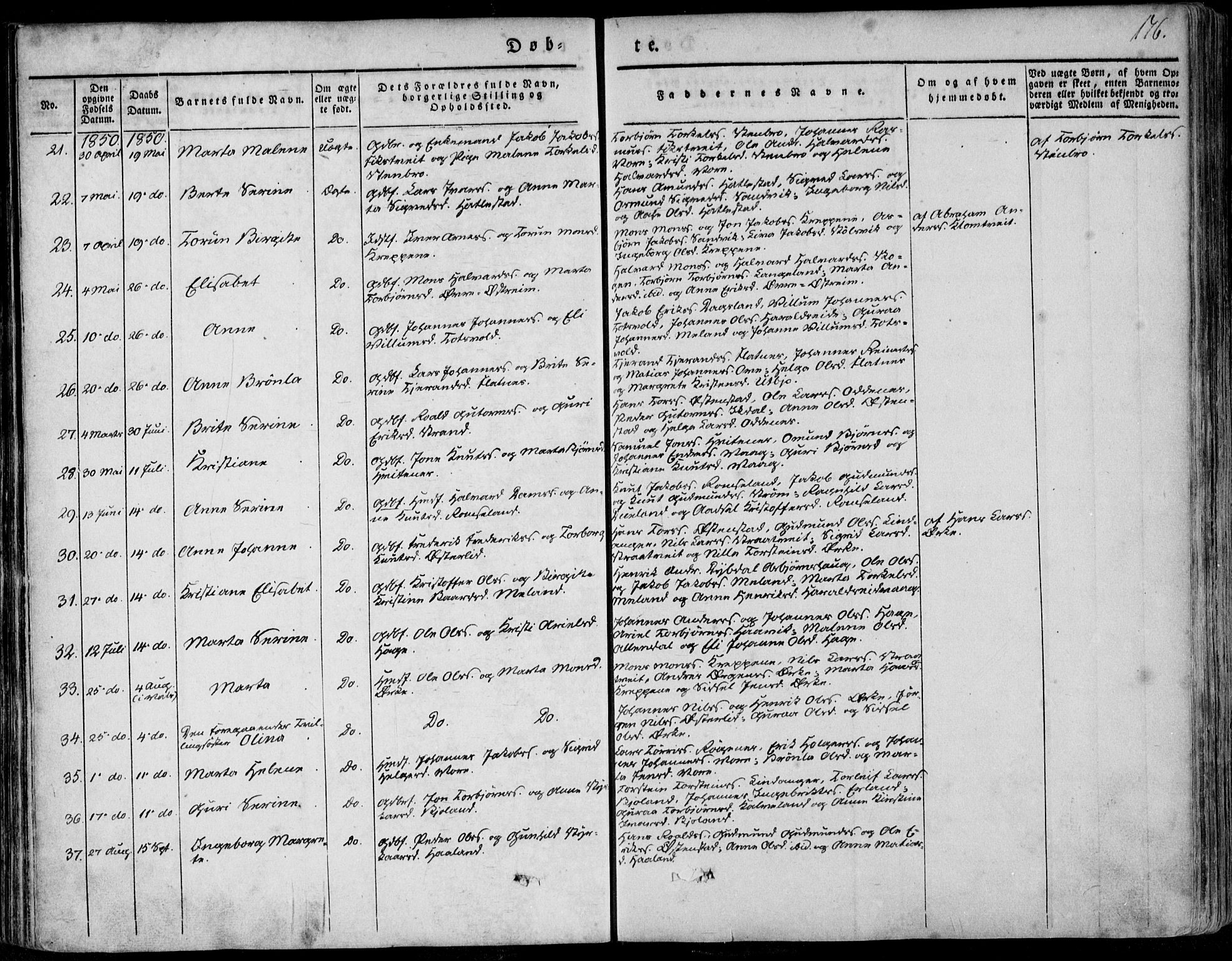 Skjold sokneprestkontor, SAST/A-101847/H/Ha/Haa/L0006: Parish register (official) no. A 6.1, 1835-1858, p. 176