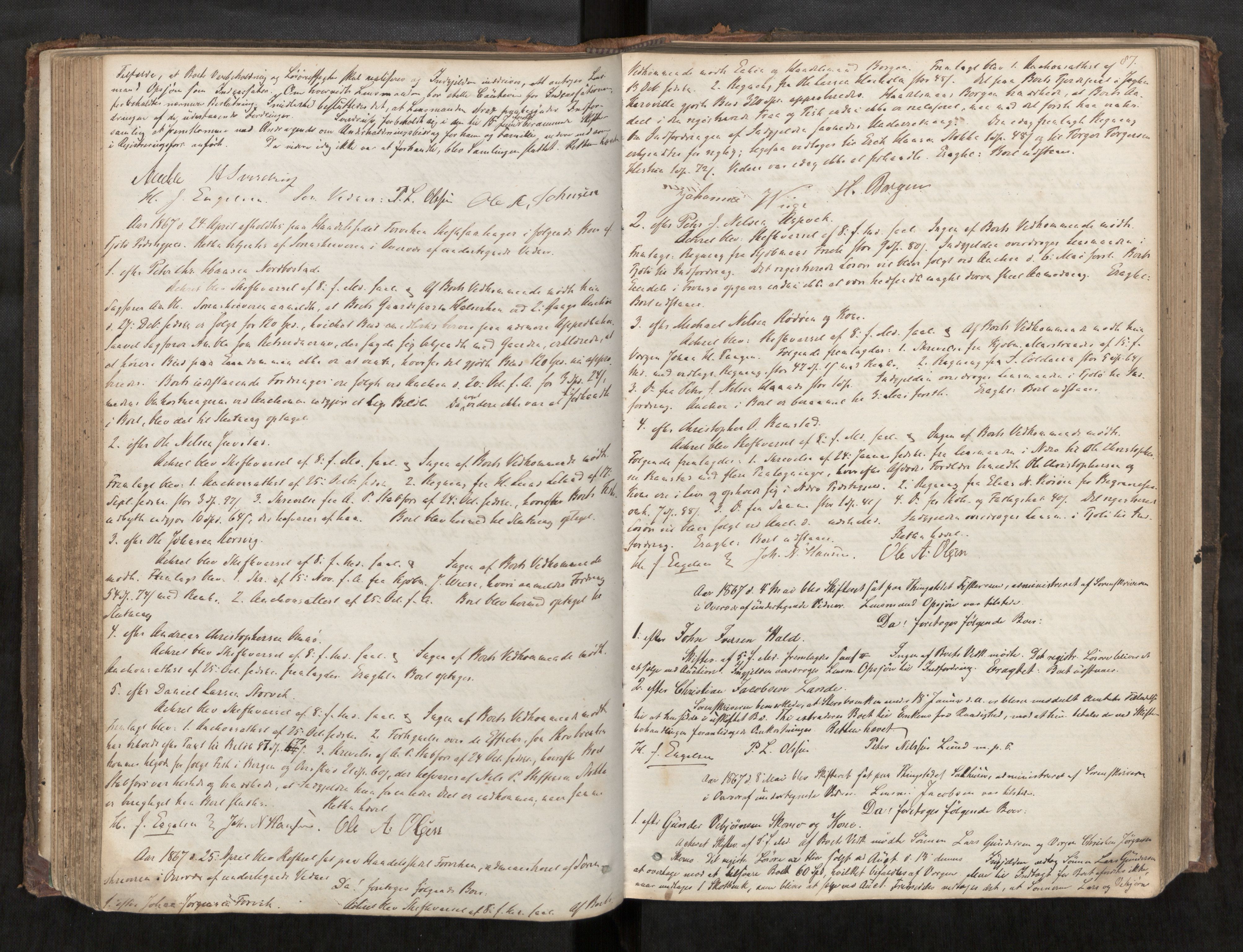 Søndre Helgeland sorenskriveri, AV/SAT-A-4575/1/3/3B/L0001: Skiftebehandlingsprotokoll, 1862-1879, p. 87