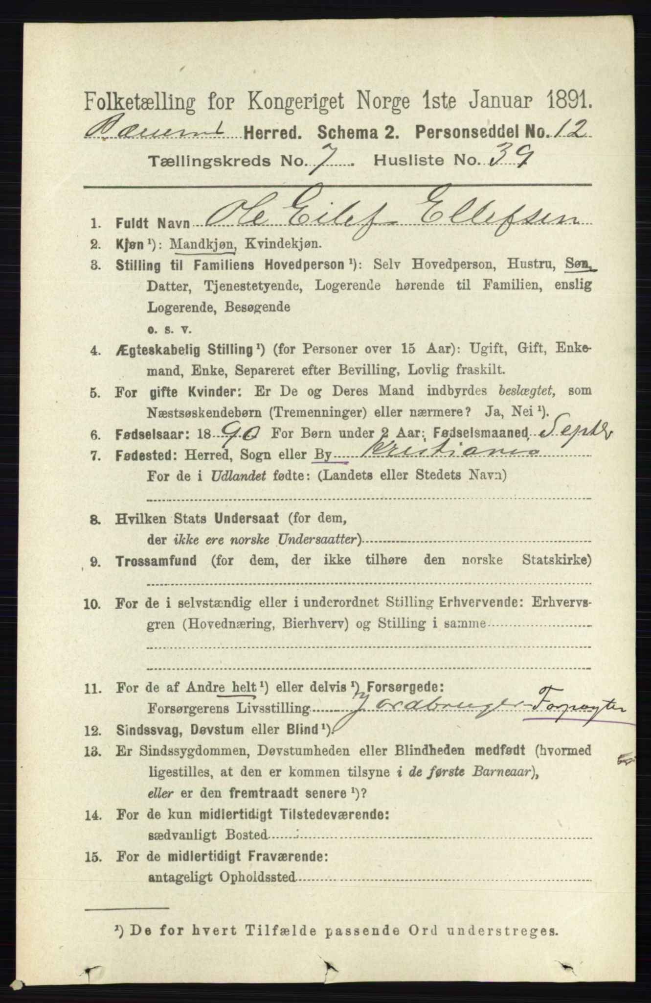 RA, 1891 census for 0219 Bærum, 1891, p. 4431