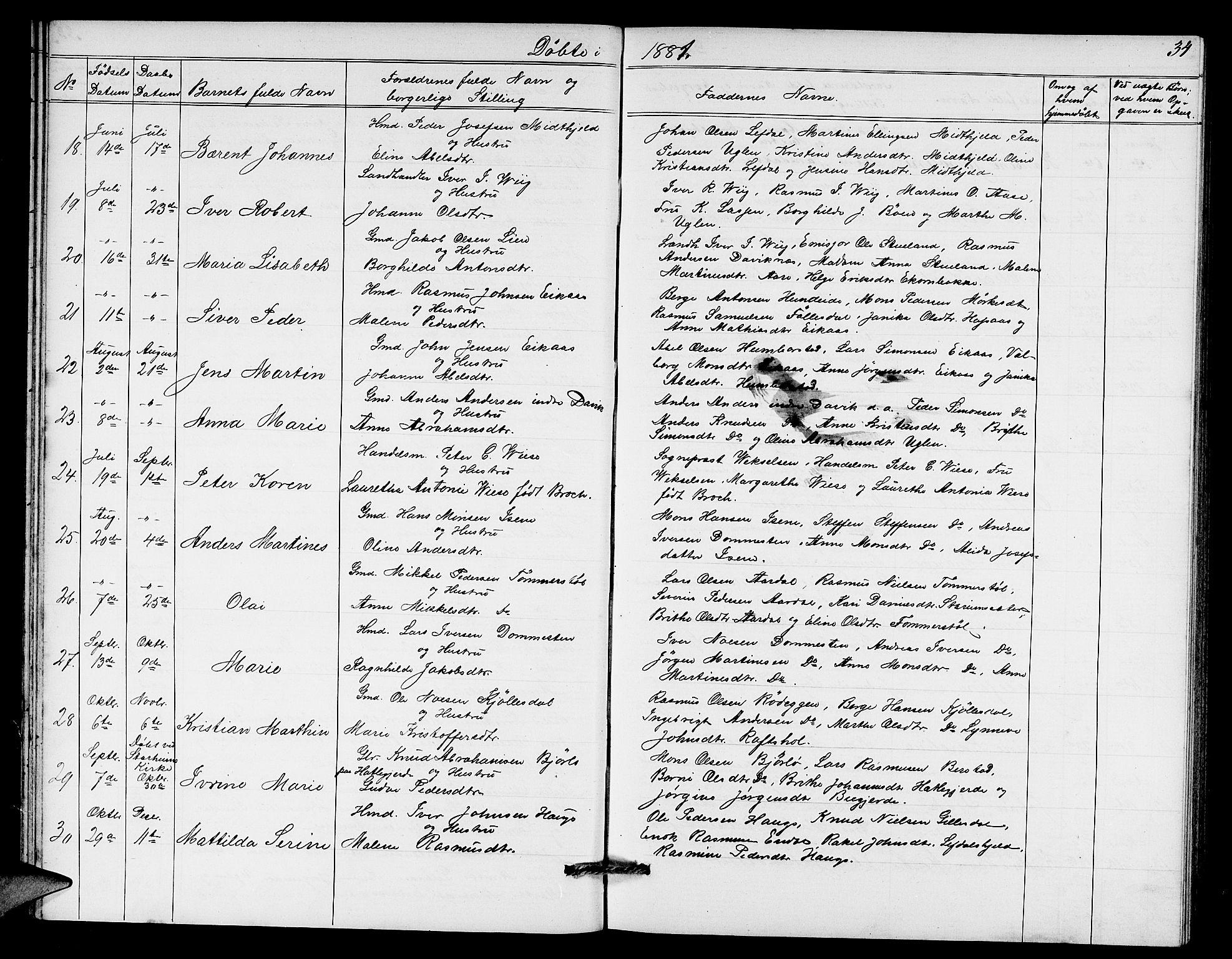 Davik sokneprestembete, AV/SAB-A-79701/H/Hab/Haba/L0001: Parish register (copy) no. A 1, 1866-1889, p. 34