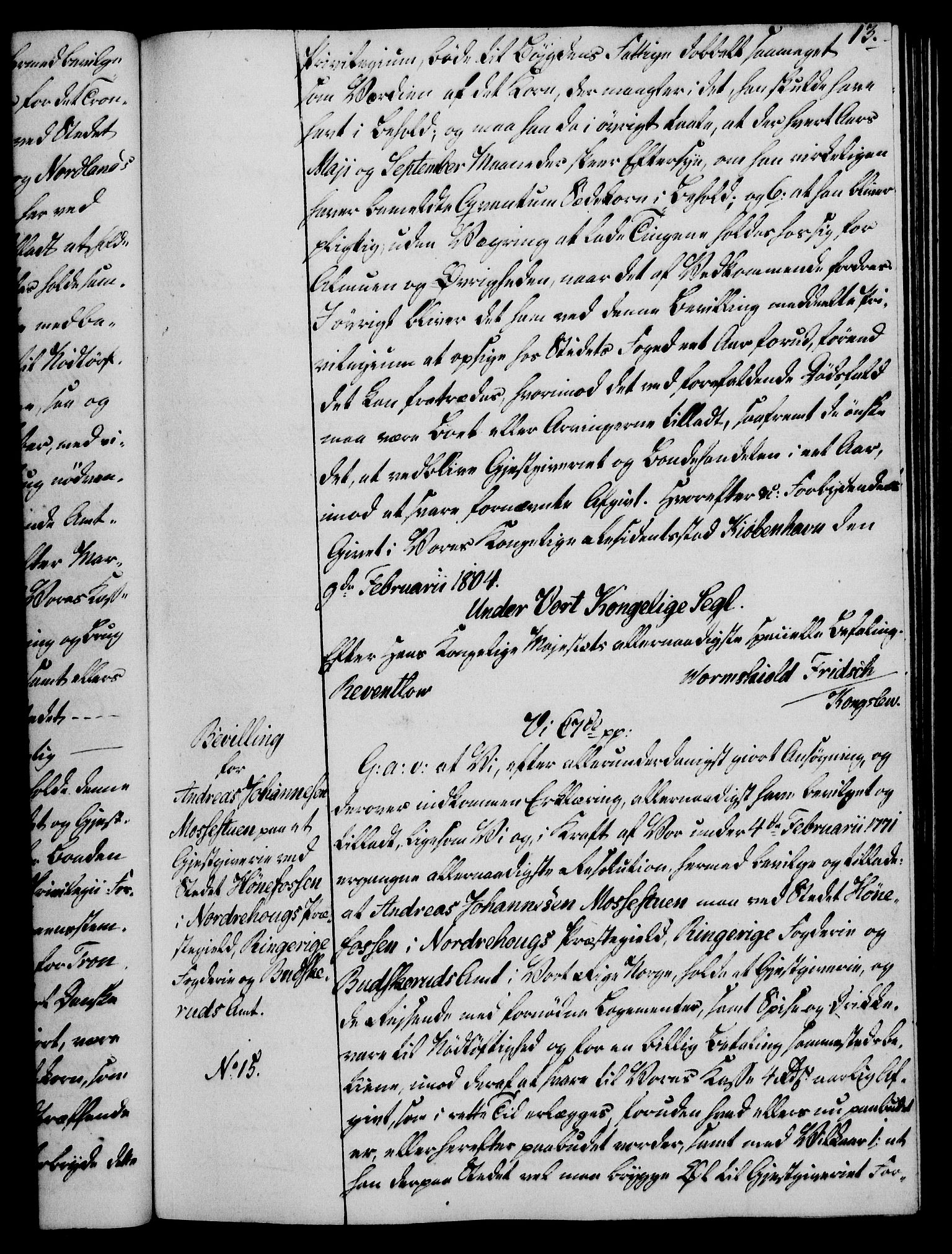 Rentekammeret, Kammerkanselliet, RA/EA-3111/G/Gg/Gga/L0018: Norsk ekspedisjonsprotokoll med register (merket RK 53.18), 1804-1806, p. 13