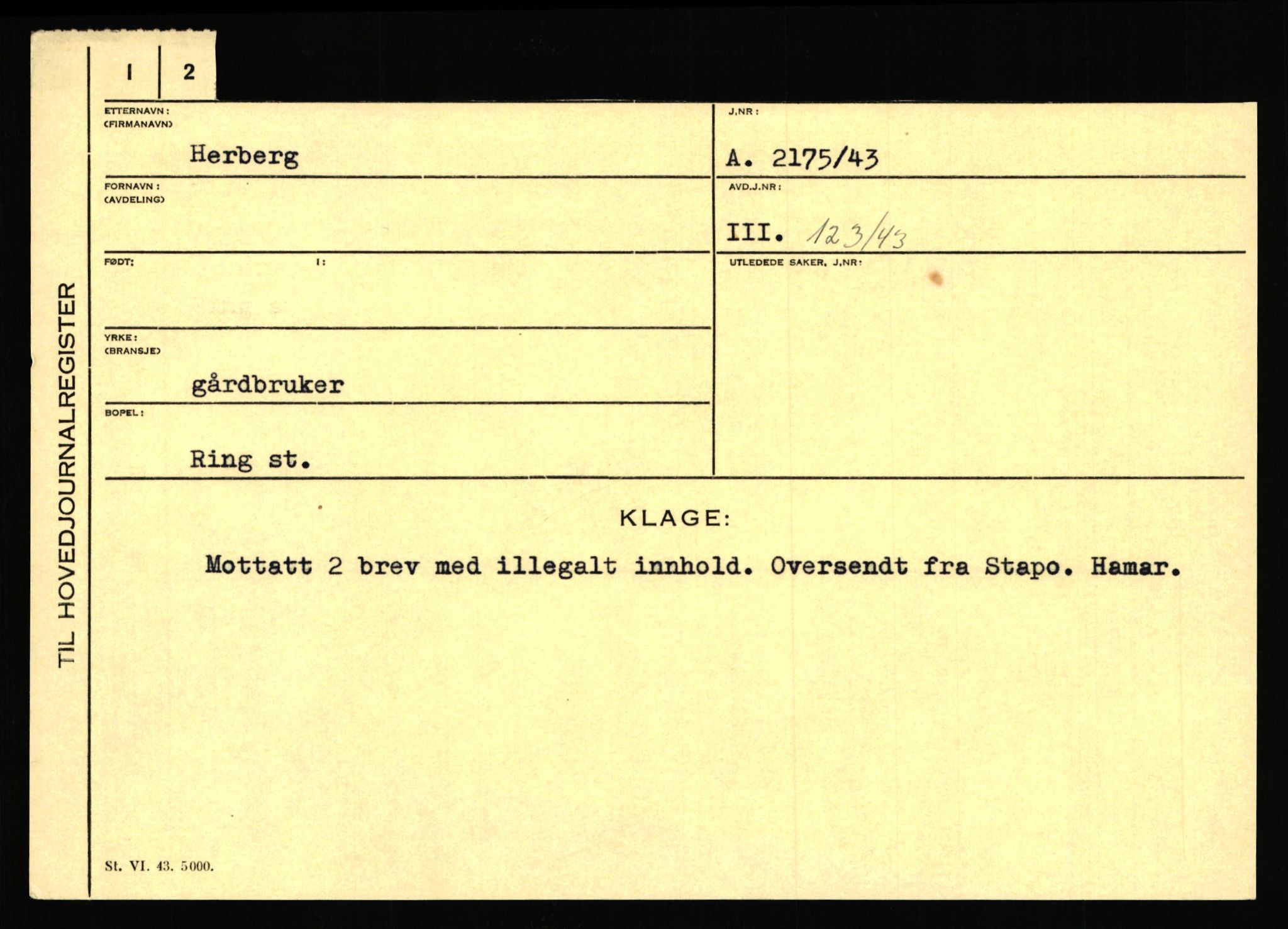 Statspolitiet - Hovedkontoret / Osloavdelingen, AV/RA-S-1329/C/Ca/L0006: Hanche - Hokstvedt, 1943-1945, p. 3836