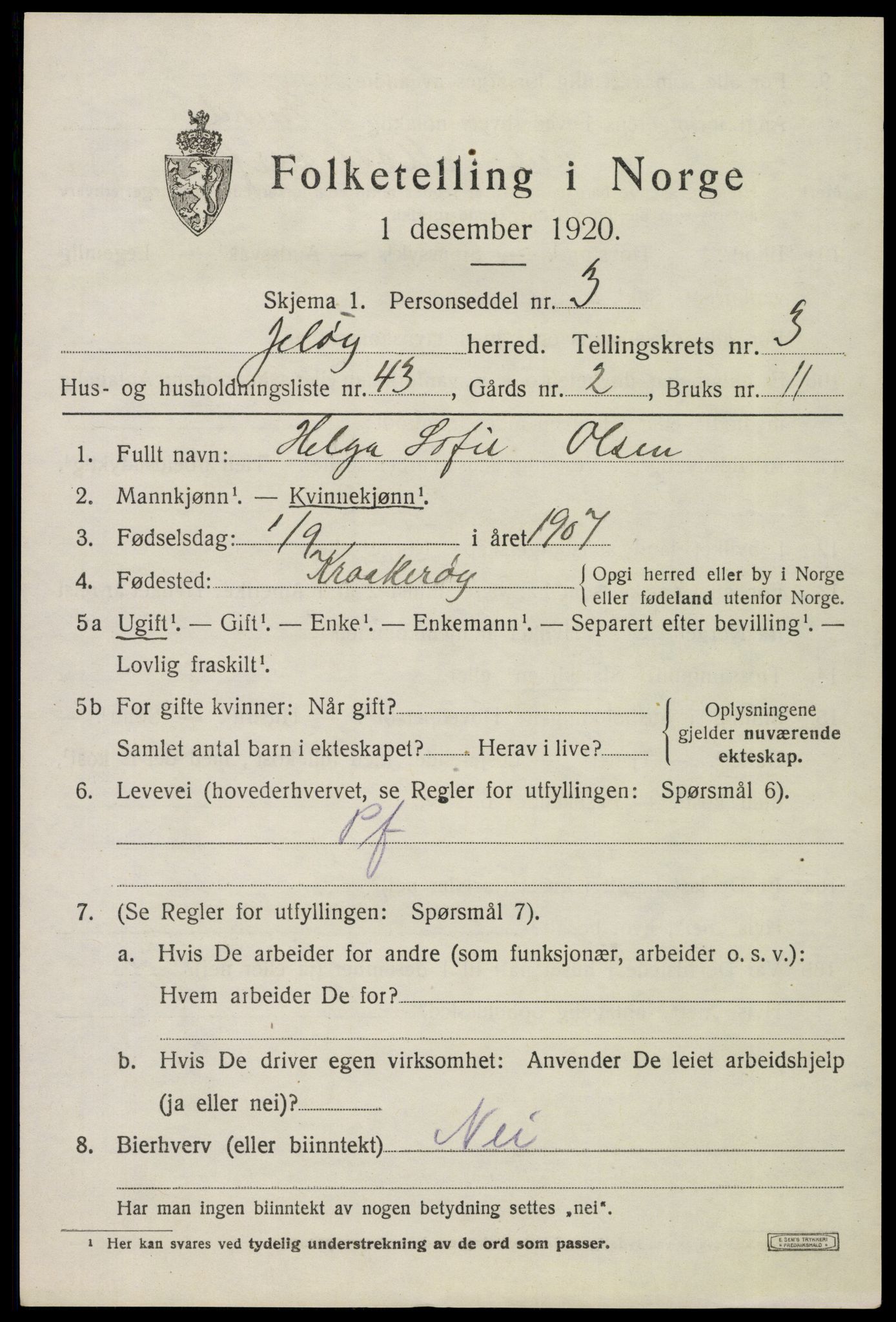 SAO, 1920 census for Moss land district, 1920, p. 3765