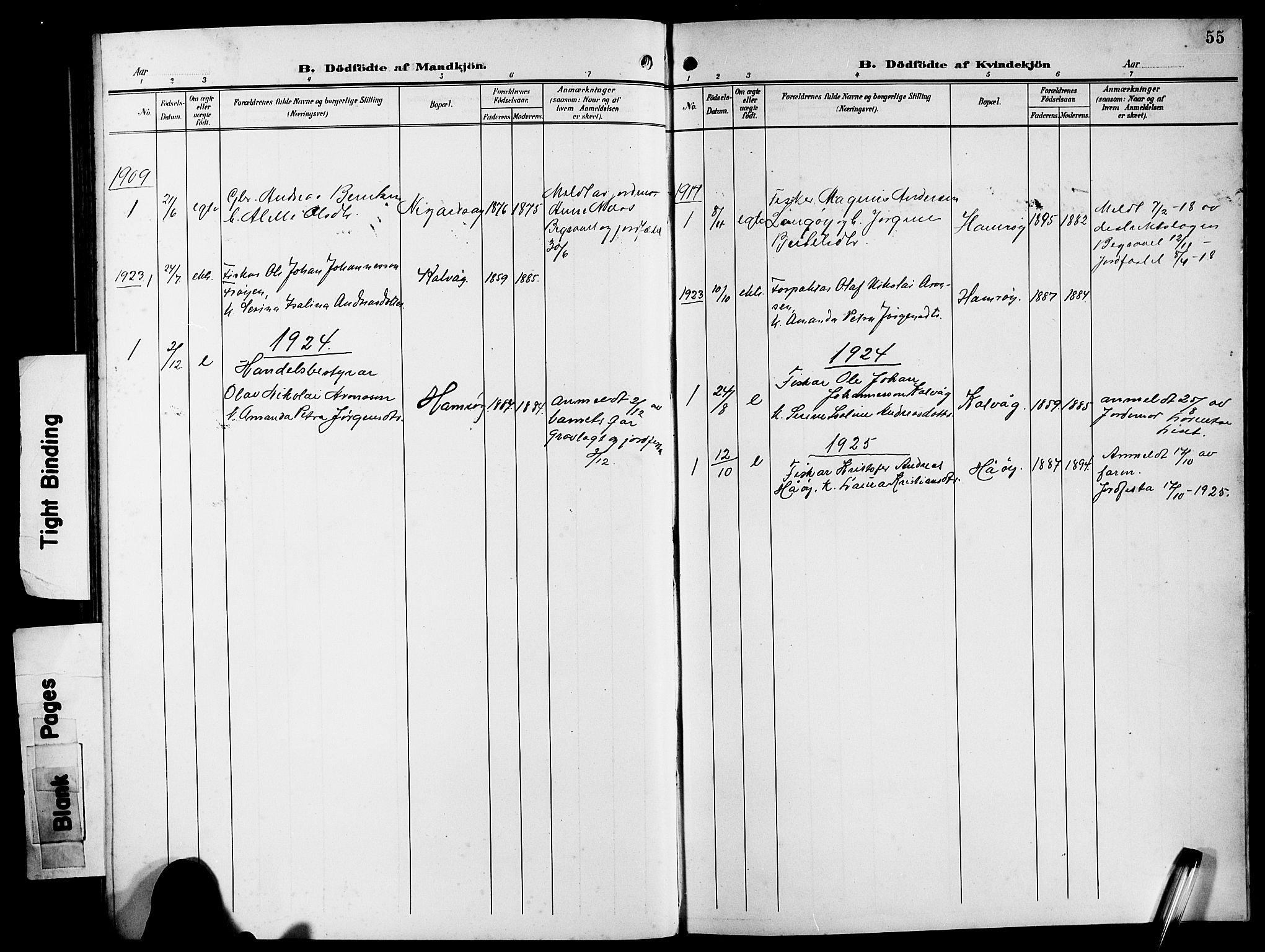 Bremanger sokneprestembete, SAB/A-82201/H/Hab/Habb/L0001: Parish register (copy) no. B 1, 1906-1925, p. 55
