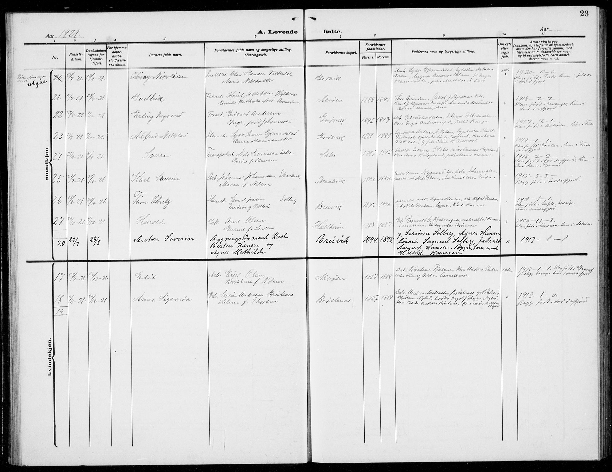 Loddefjord  sokneprestembete, AV/SAB-A-99928: Parish register (copy) no. A  1, 1915-1934, p. 23