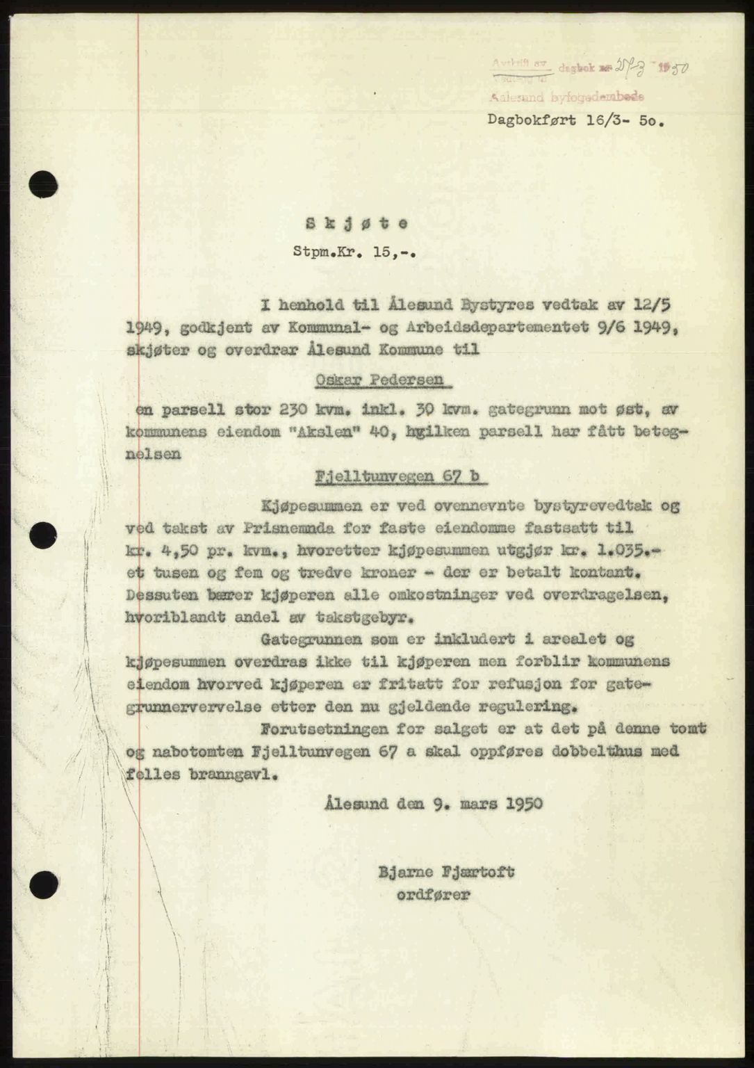 Ålesund byfogd, AV/SAT-A-4384: Mortgage book no. 37A (2), 1949-1950, Diary no: : 273/1950