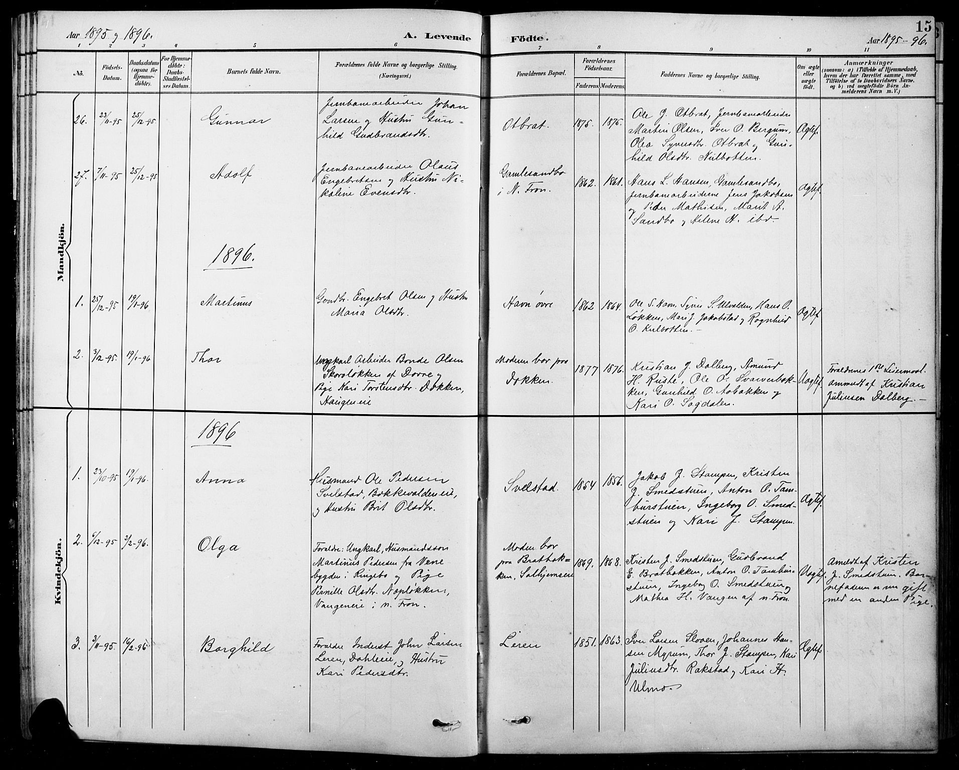 Sel prestekontor, SAH/PREST-074/H/Ha/Hab/L0001: Parish register (copy) no. 1, 1894-1923, p. 15