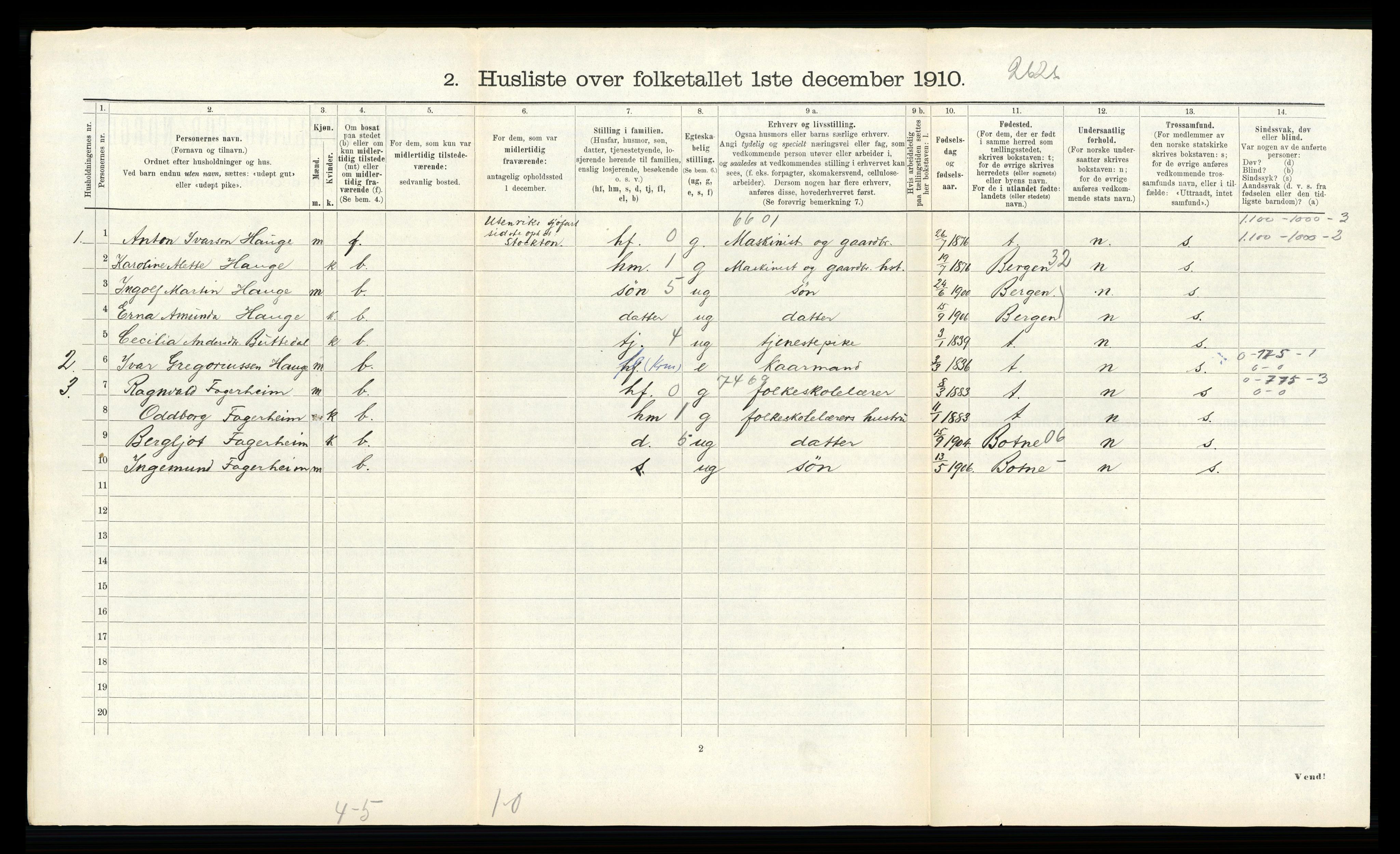 RA, 1910 census for Ytre Holmedal, 1910, p. 985