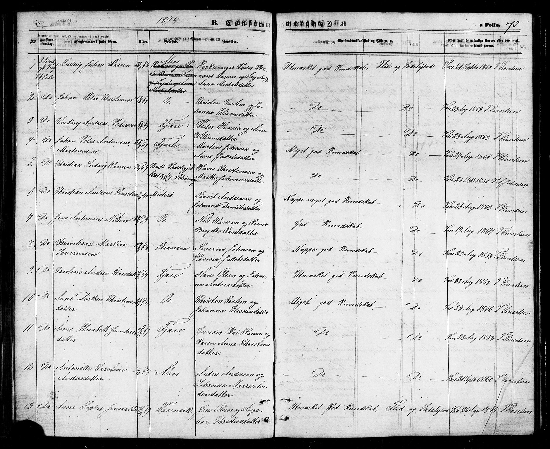 Ministerialprotokoller, klokkerbøker og fødselsregistre - Nordland, SAT/A-1459/803/L0075: Parish register (copy) no. 803C02, 1867-1881, p. 73