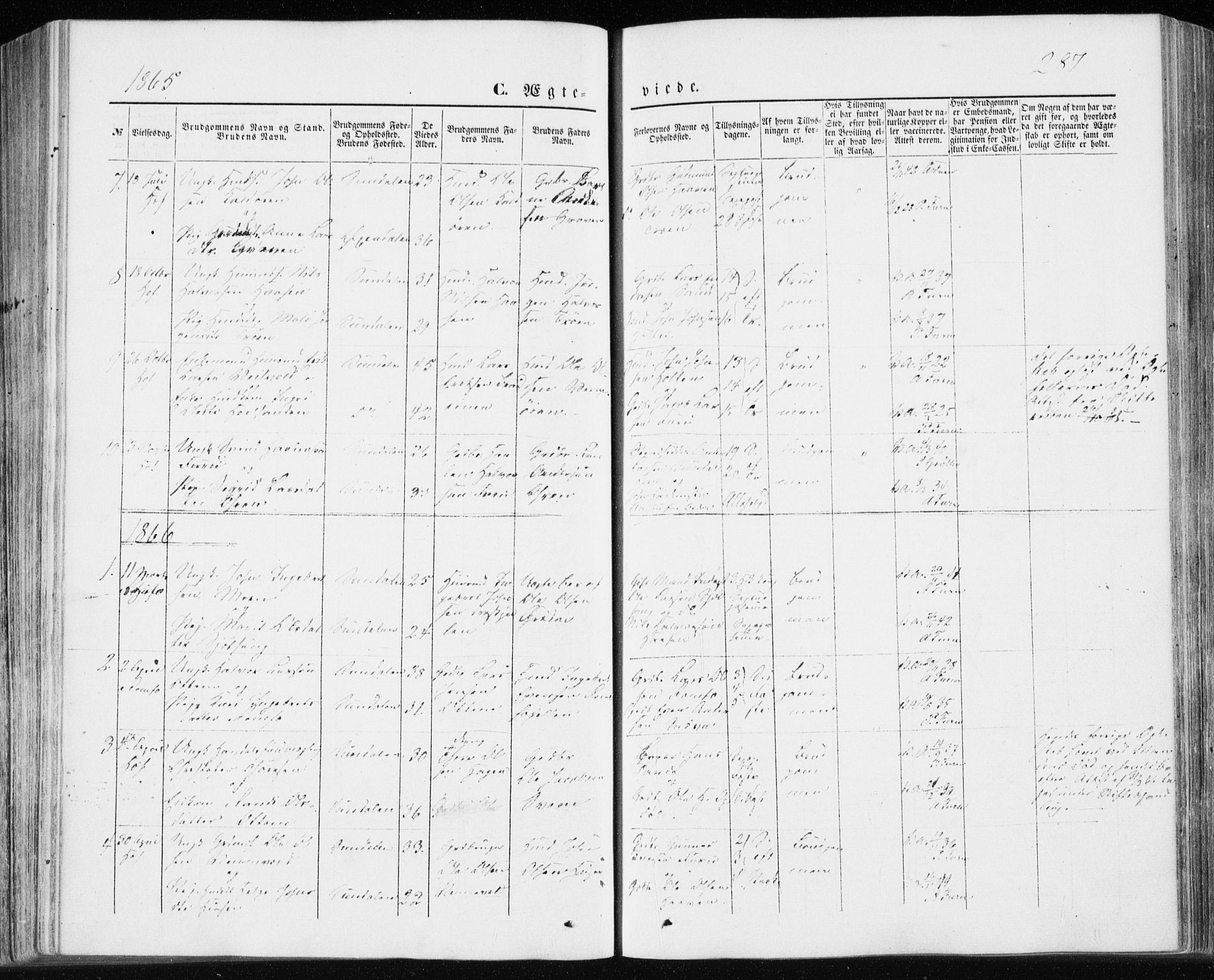 Ministerialprotokoller, klokkerbøker og fødselsregistre - Møre og Romsdal, AV/SAT-A-1454/590/L1013: Parish register (official) no. 590A05, 1847-1877, p. 287