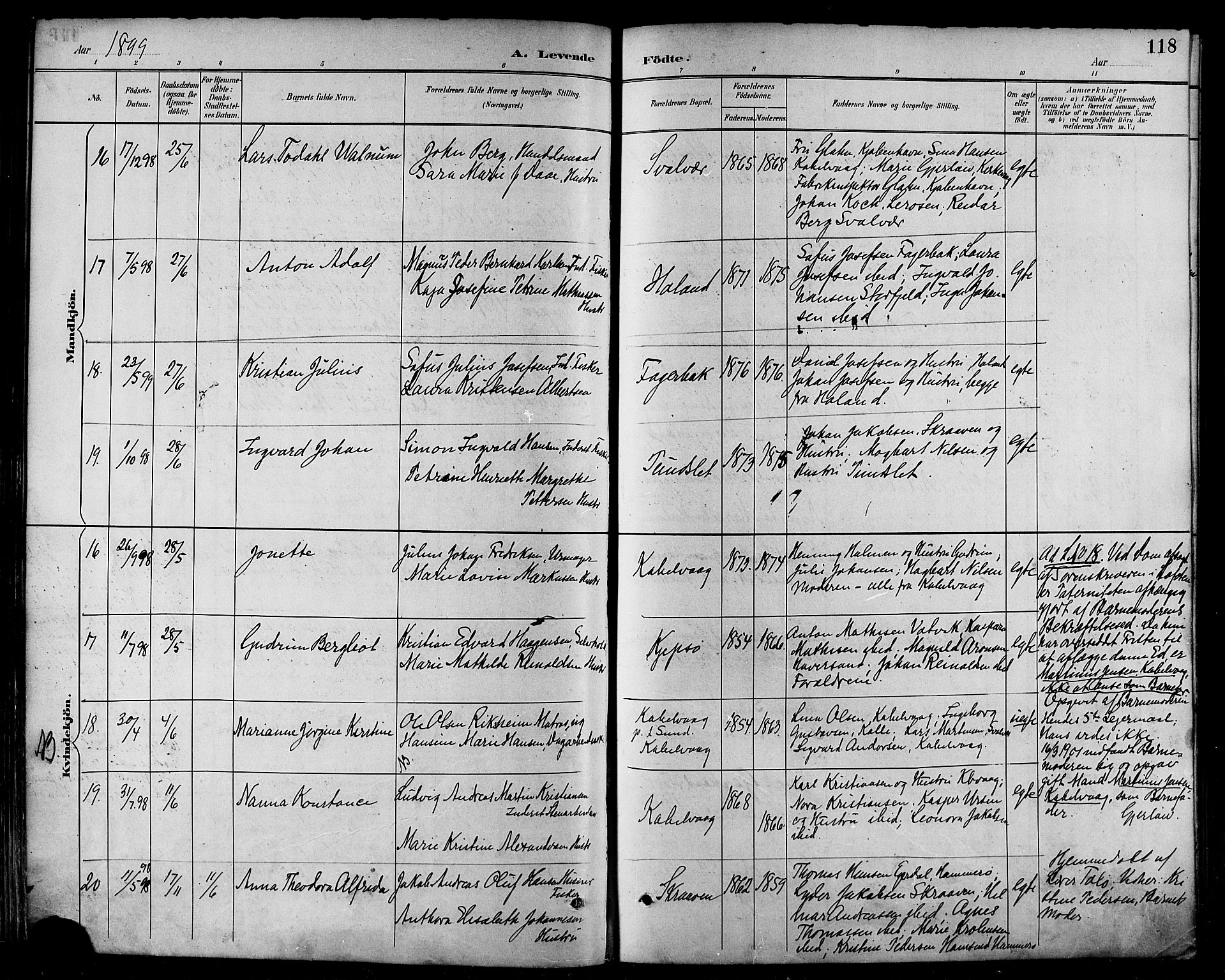 Ministerialprotokoller, klokkerbøker og fødselsregistre - Nordland, AV/SAT-A-1459/874/L1060: Parish register (official) no. 874A04, 1890-1899, p. 118