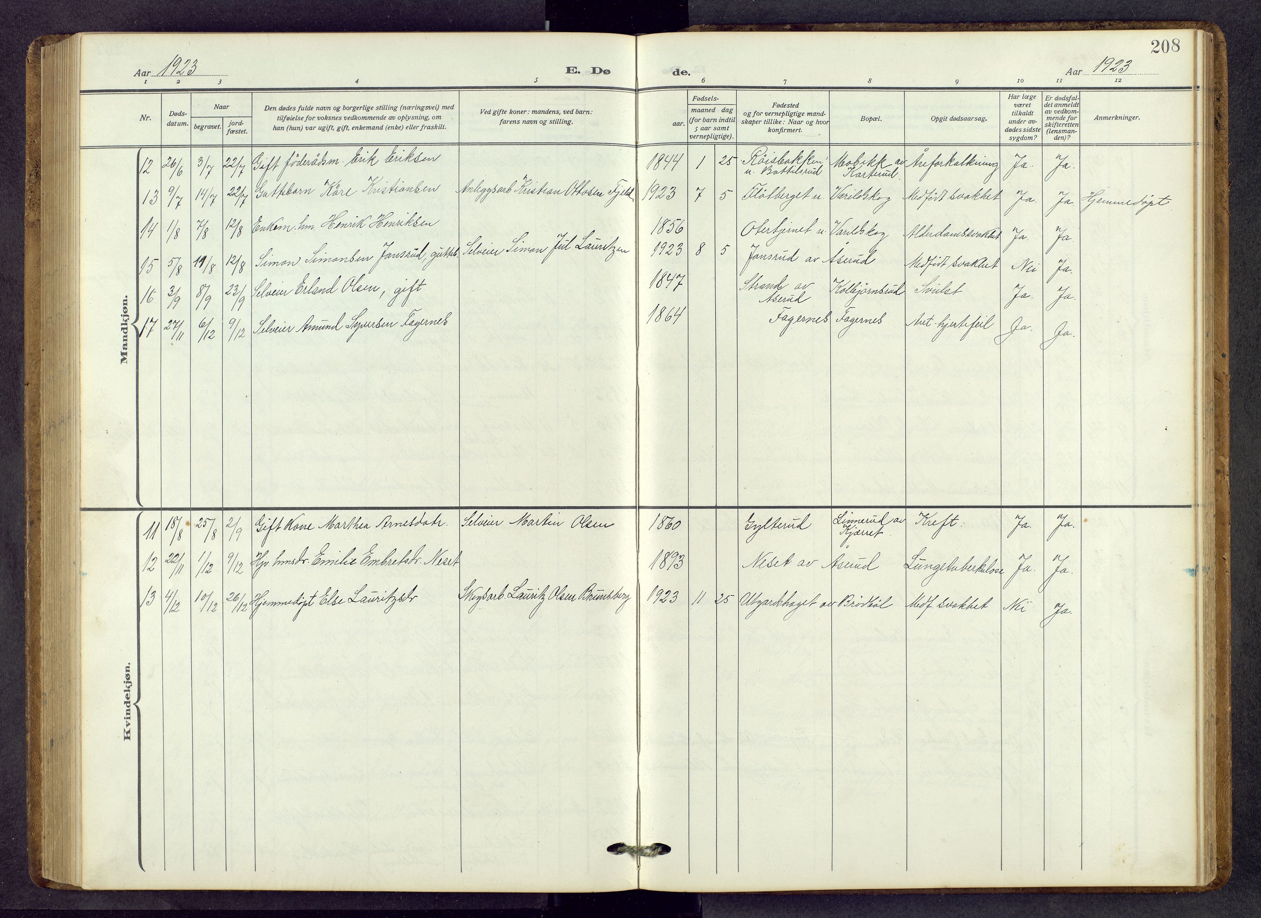 Vinger prestekontor, AV/SAH-PREST-024/H/Ha/Hab/L0006: Parish register (copy) no. 6, 1921-1973, p. 208