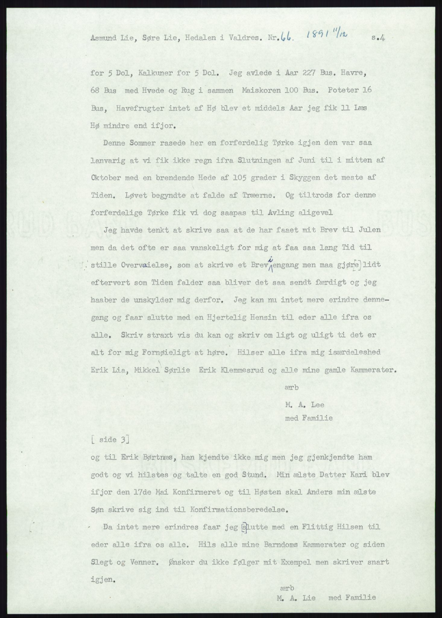 Samlinger til kildeutgivelse, Amerikabrevene, AV/RA-EA-4057/F/L0012: Innlån fra Oppland: Lie (brevnr 1-78), 1838-1914, p. 937