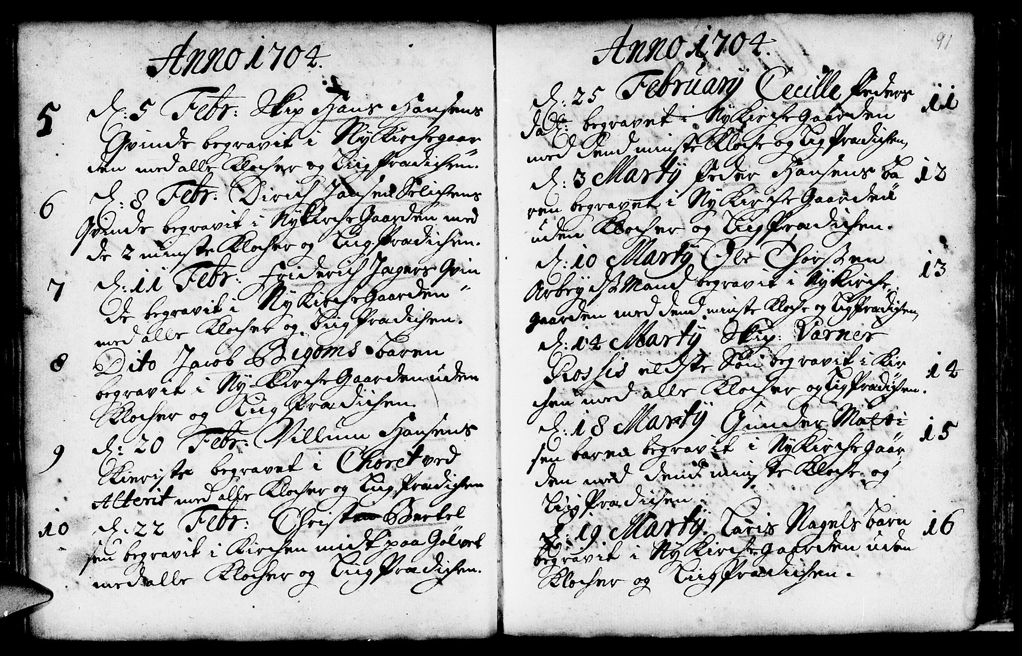 Nykirken Sokneprestembete, SAB/A-77101/H/Haa/L0009: Parish register (official) no. A 9, 1689-1759, p. 91