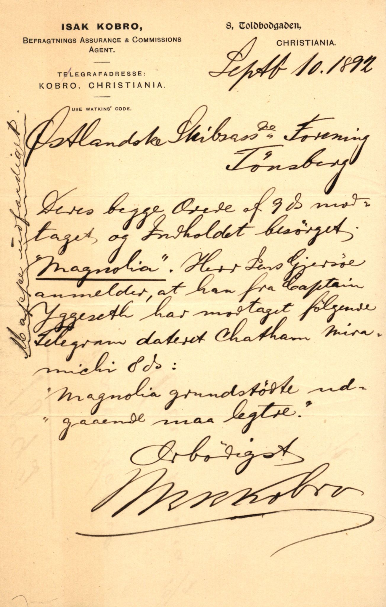 Pa 63 - Østlandske skibsassuranceforening, VEMU/A-1079/G/Ga/L0028/0003: Havaridokumenter / Minerva, Mathilde, Magnolia, Sir John Lawrence, 1892, p. 102