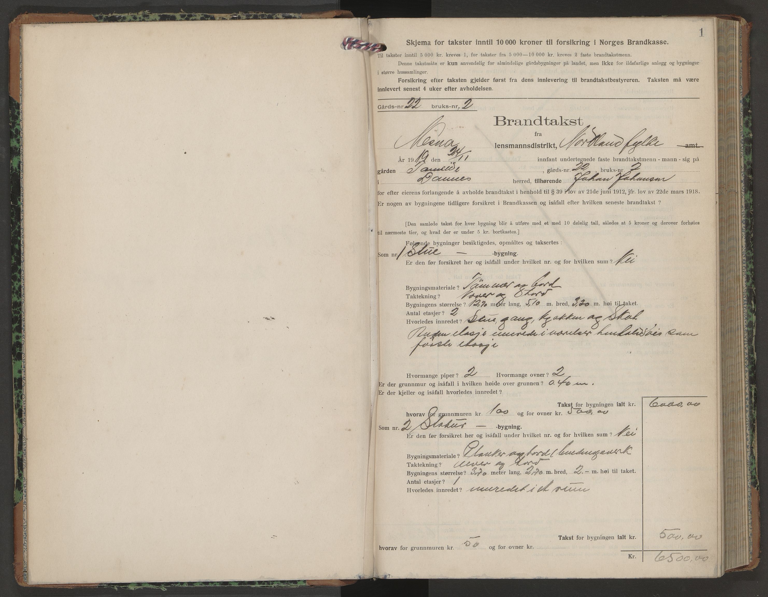 Norges Brannkasse Nesna, AV/SAT-A-5575/Fb/L0005: Branntakstprotokoll, 1919-1922