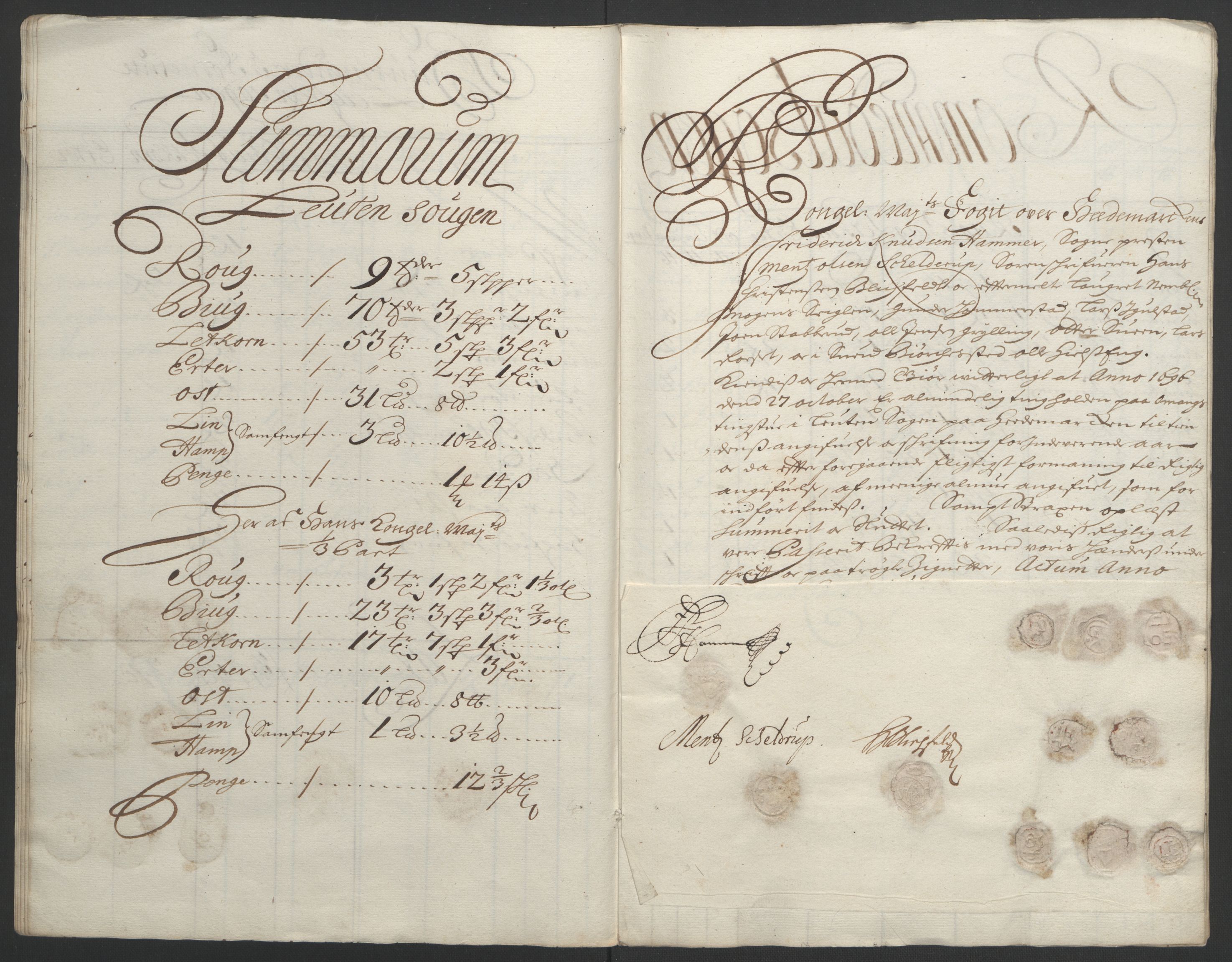 Rentekammeret inntil 1814, Reviderte regnskaper, Fogderegnskap, AV/RA-EA-4092/R16/L1036: Fogderegnskap Hedmark, 1695-1696, p. 312