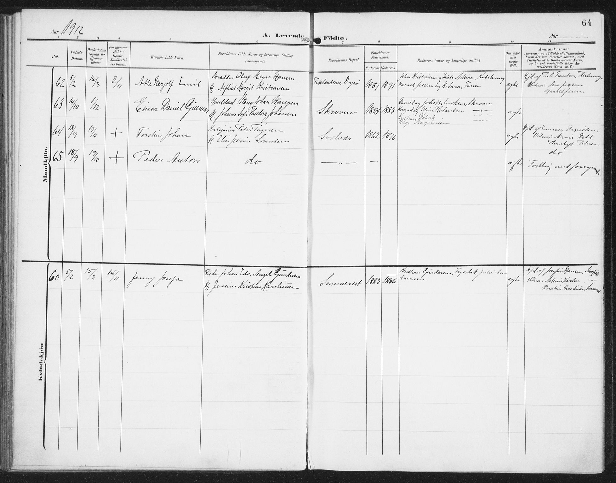 Ministerialprotokoller, klokkerbøker og fødselsregistre - Nordland, AV/SAT-A-1459/874/L1063: Parish register (official) no. 874A07, 1907-1915, p. 64