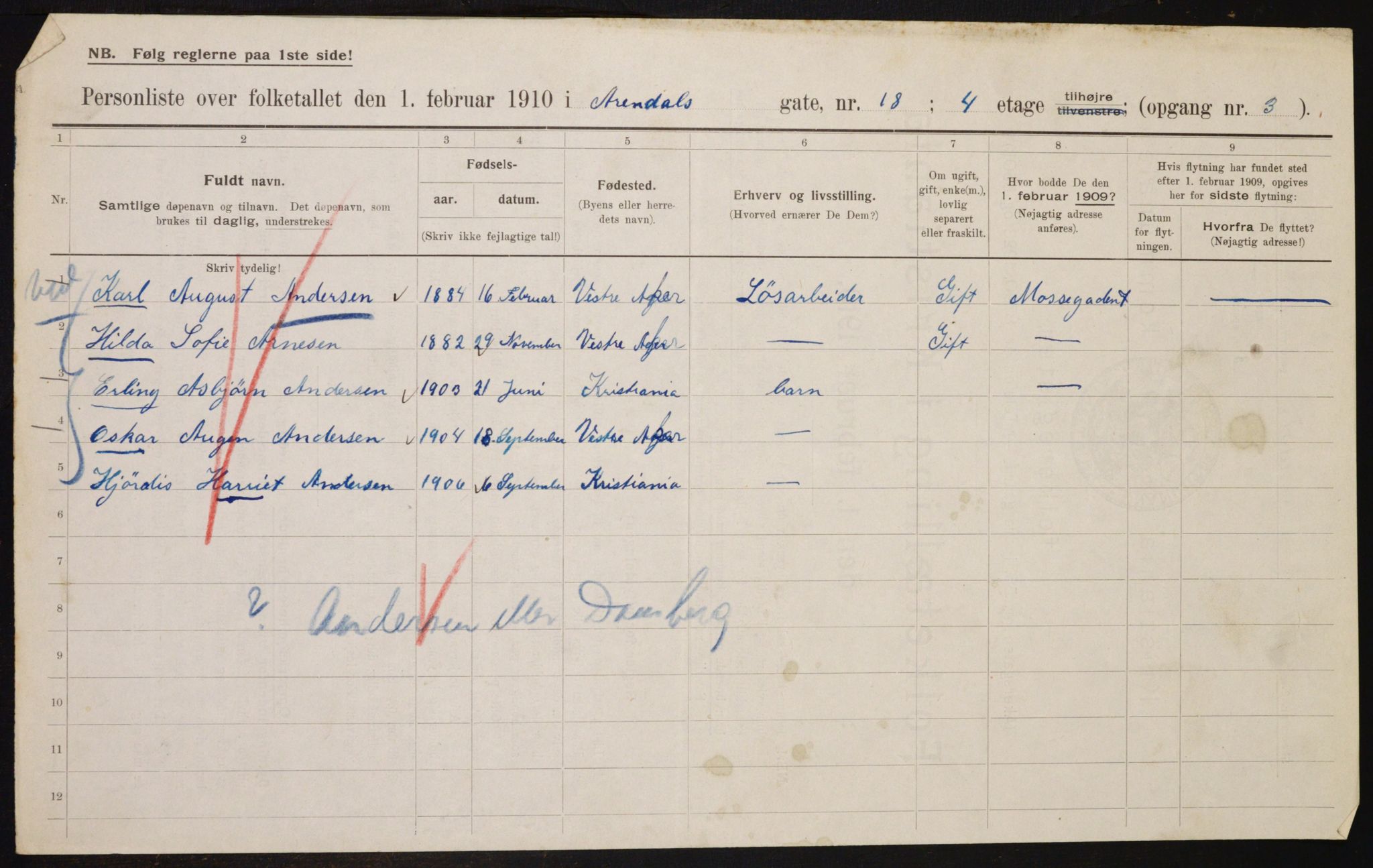 OBA, Municipal Census 1910 for Kristiania, 1910, p. 2011