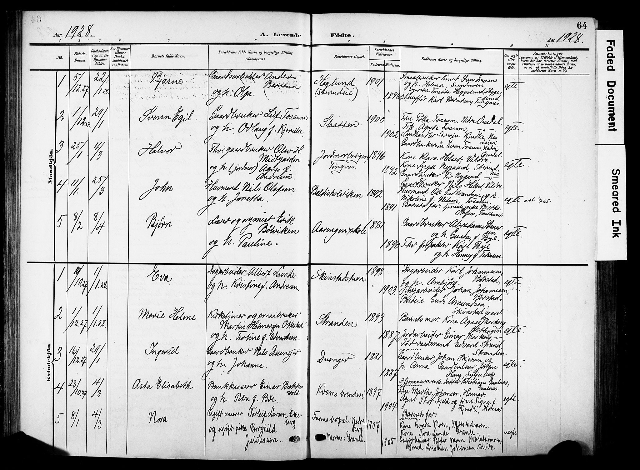Nes prestekontor, Hedmark, SAH/PREST-020/K/Ka/L0014: Parish register (official) no. 14, 1906-1929, p. 64