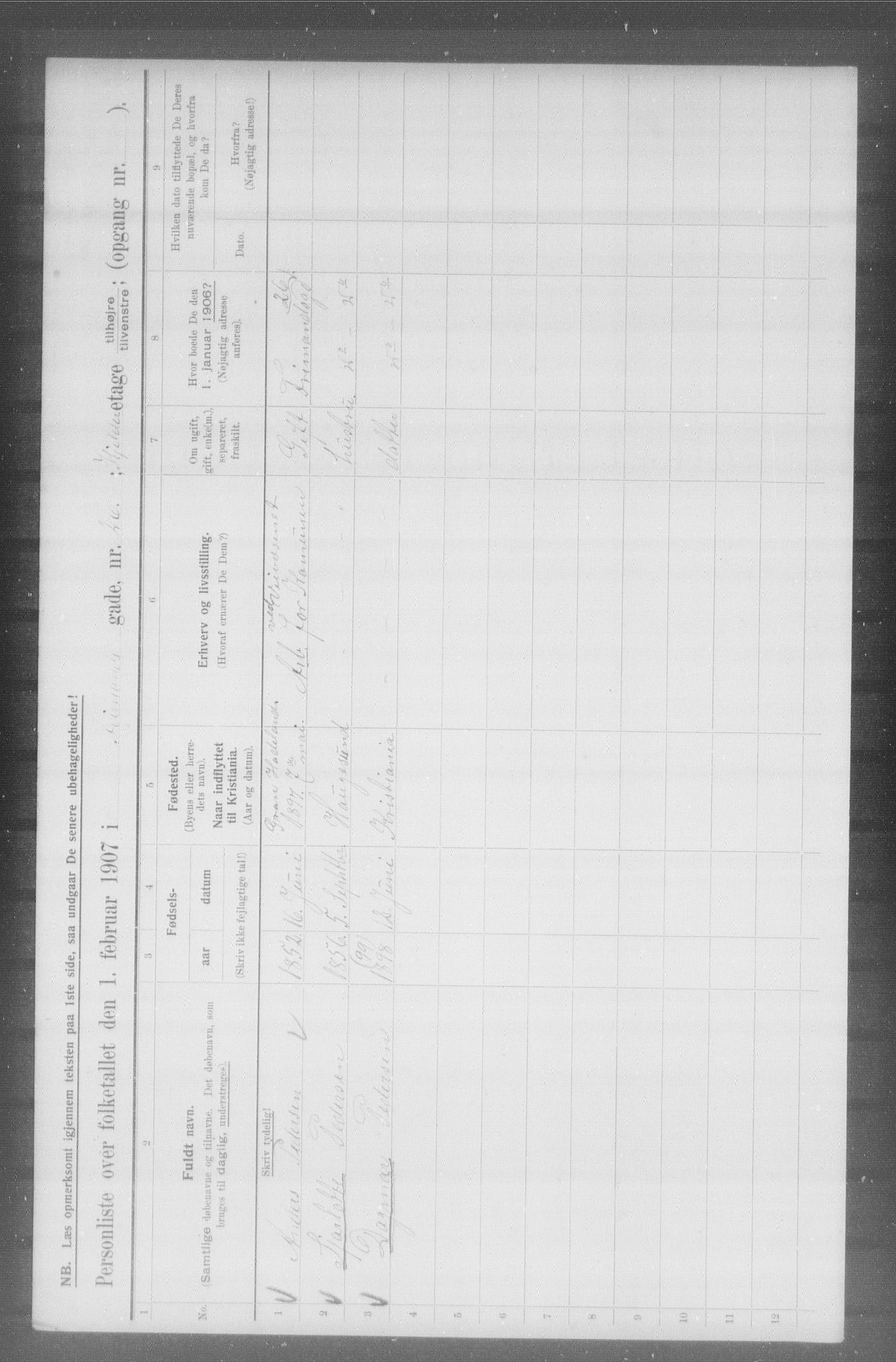 OBA, Municipal Census 1907 for Kristiania, 1907, p. 13707