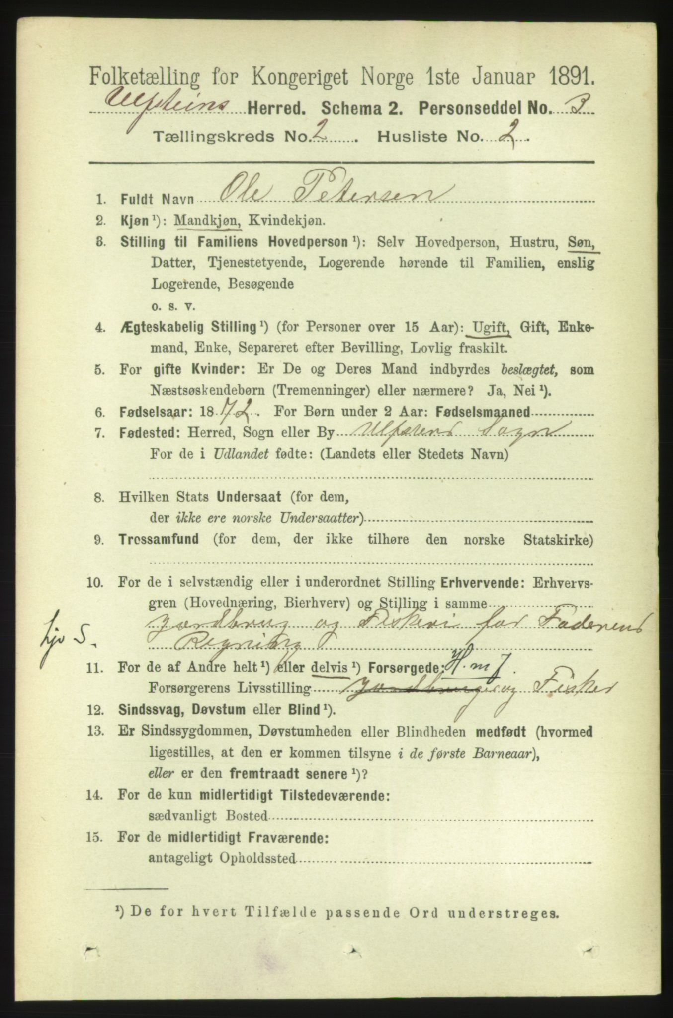 RA, 1891 census for 1516 Ulstein, 1891, p. 329