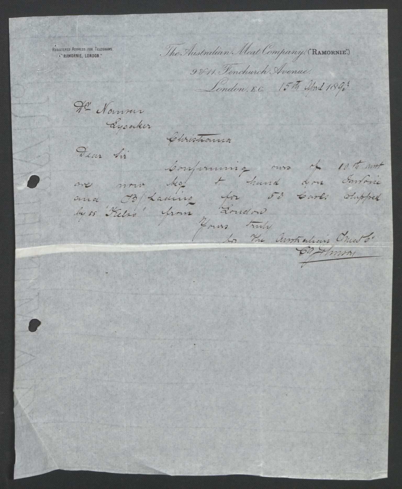 Arbeidskomitéen for Fridtjof Nansens polarekspedisjon, AV/RA-PA-0061/D/L0004: Innk. brev og telegrammer vedr. proviant og utrustning, 1892-1893, p. 600