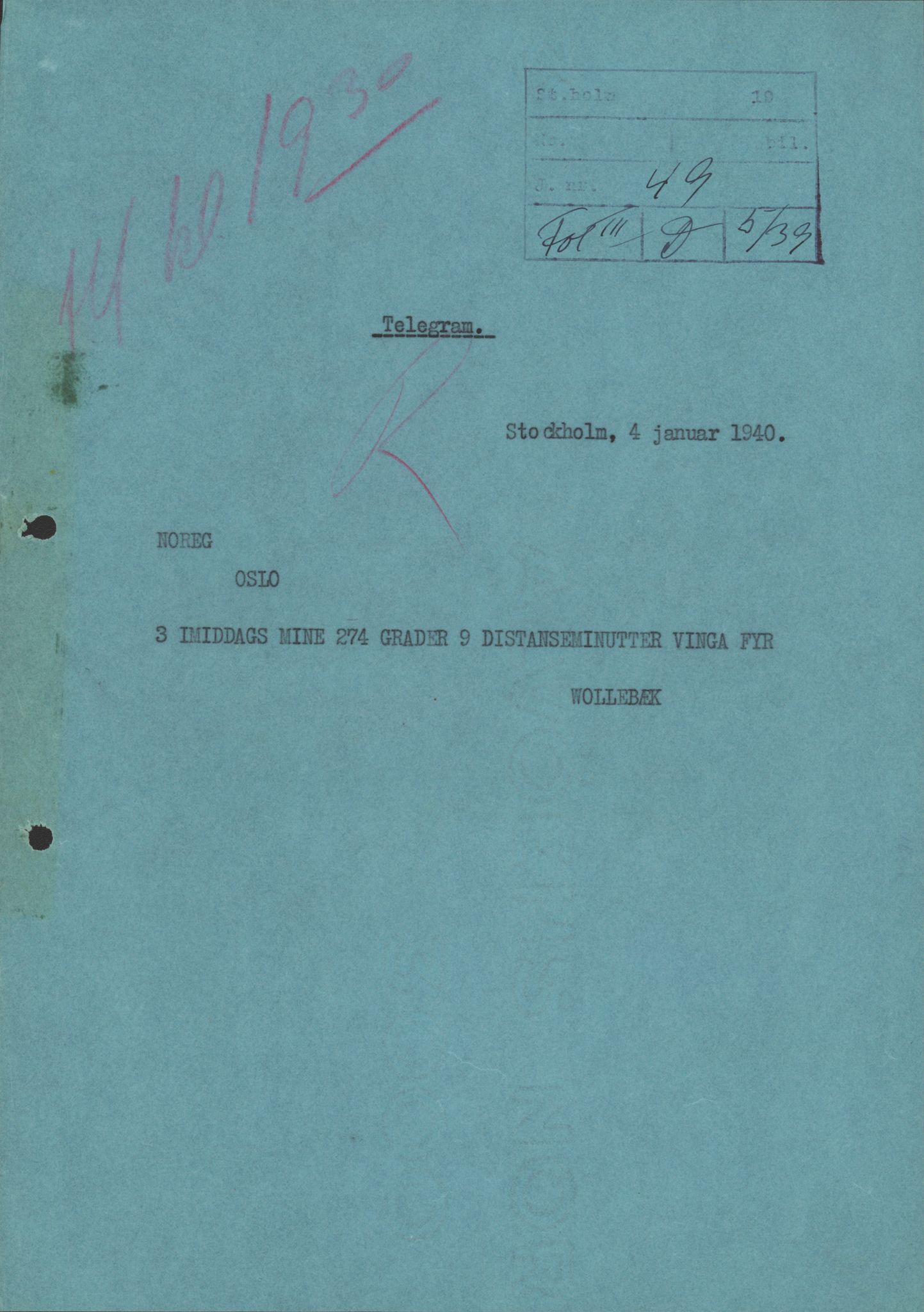 Utenriksstasjonene, Legasjonen/Ambassaden i Stockholm, RA/S-1725/1/D/Da/L0071/0002: Krigen 1939 / Fol IIID 05/39 Skipsfarten. Bind II, 1940-1945