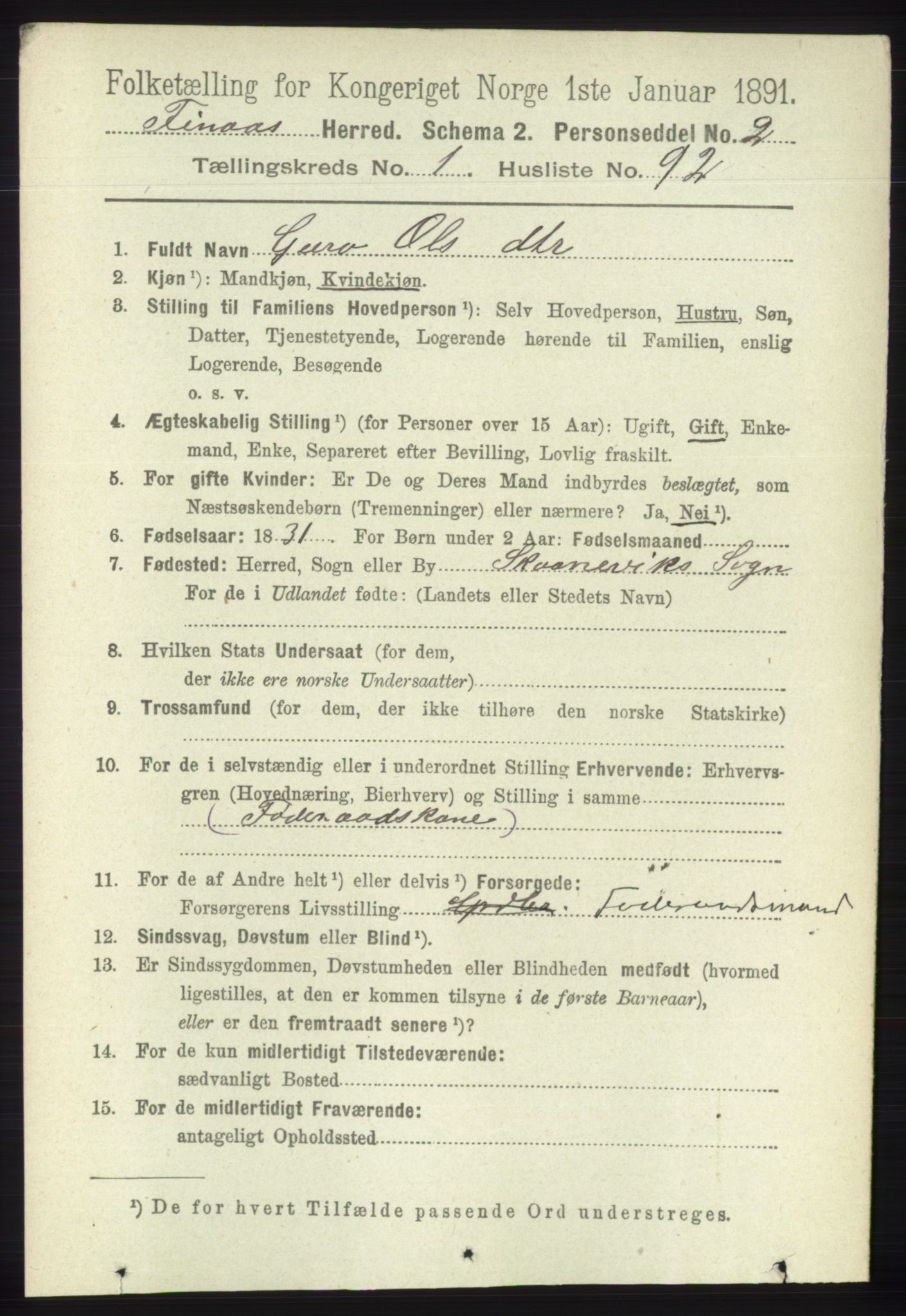 RA, 1891 census for 1218 Finnås, 1891, p. 713